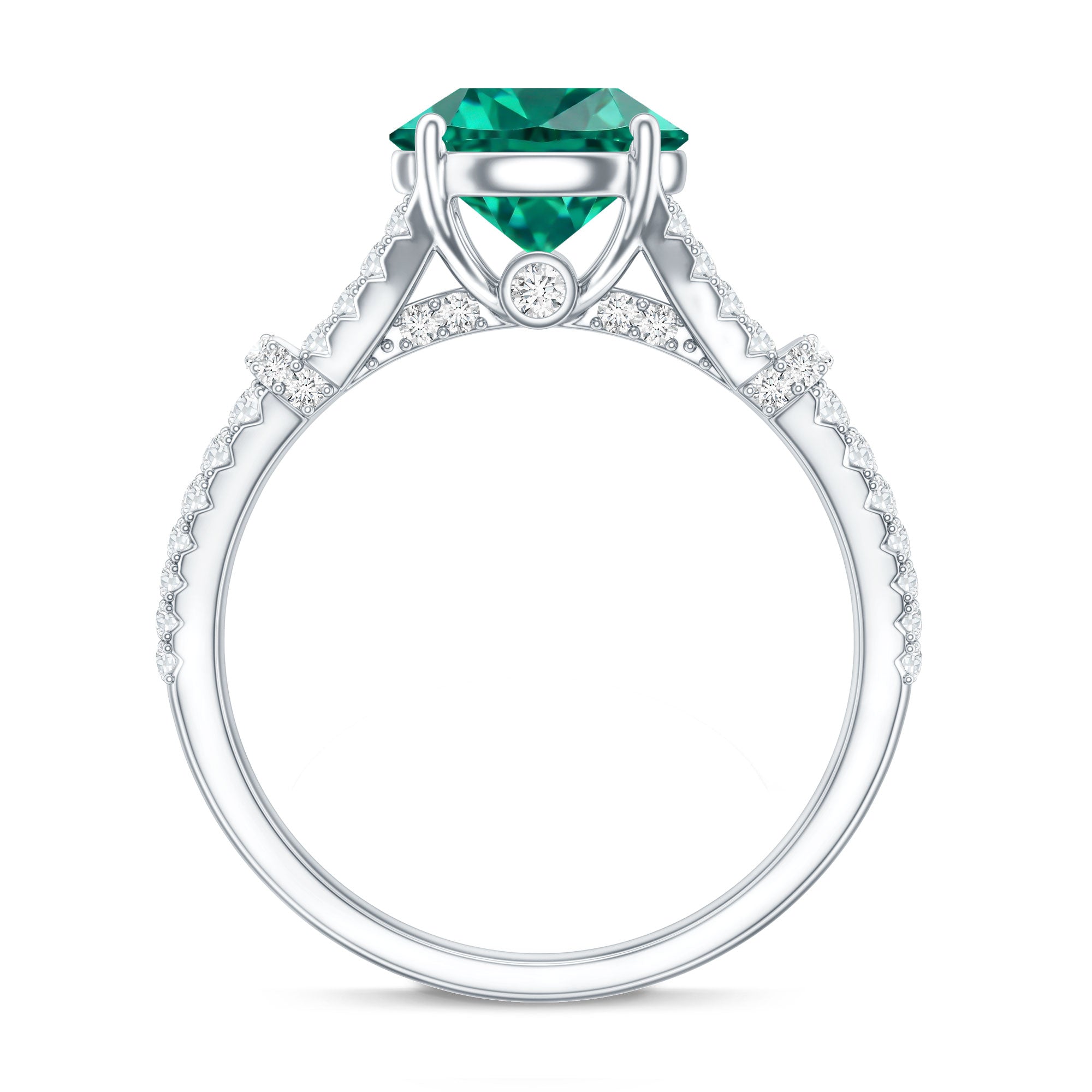 Classic Lab Grown Emerald Diamond Engagement Ring with Split Shank AAAA - Rosec Jewels