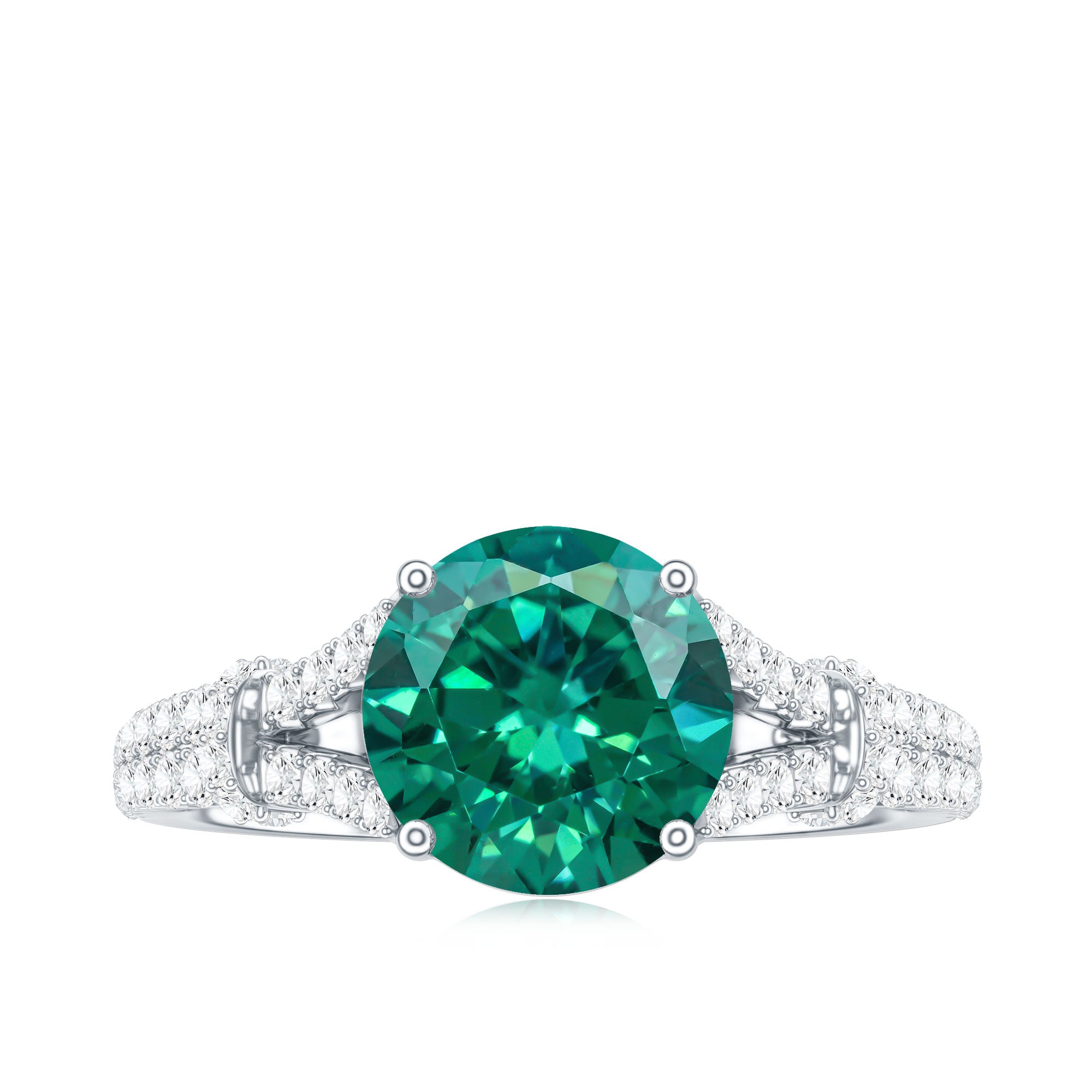 Classic Lab Grown Emerald Diamond Engagement Ring with Split Shank AAAA - Rosec Jewels