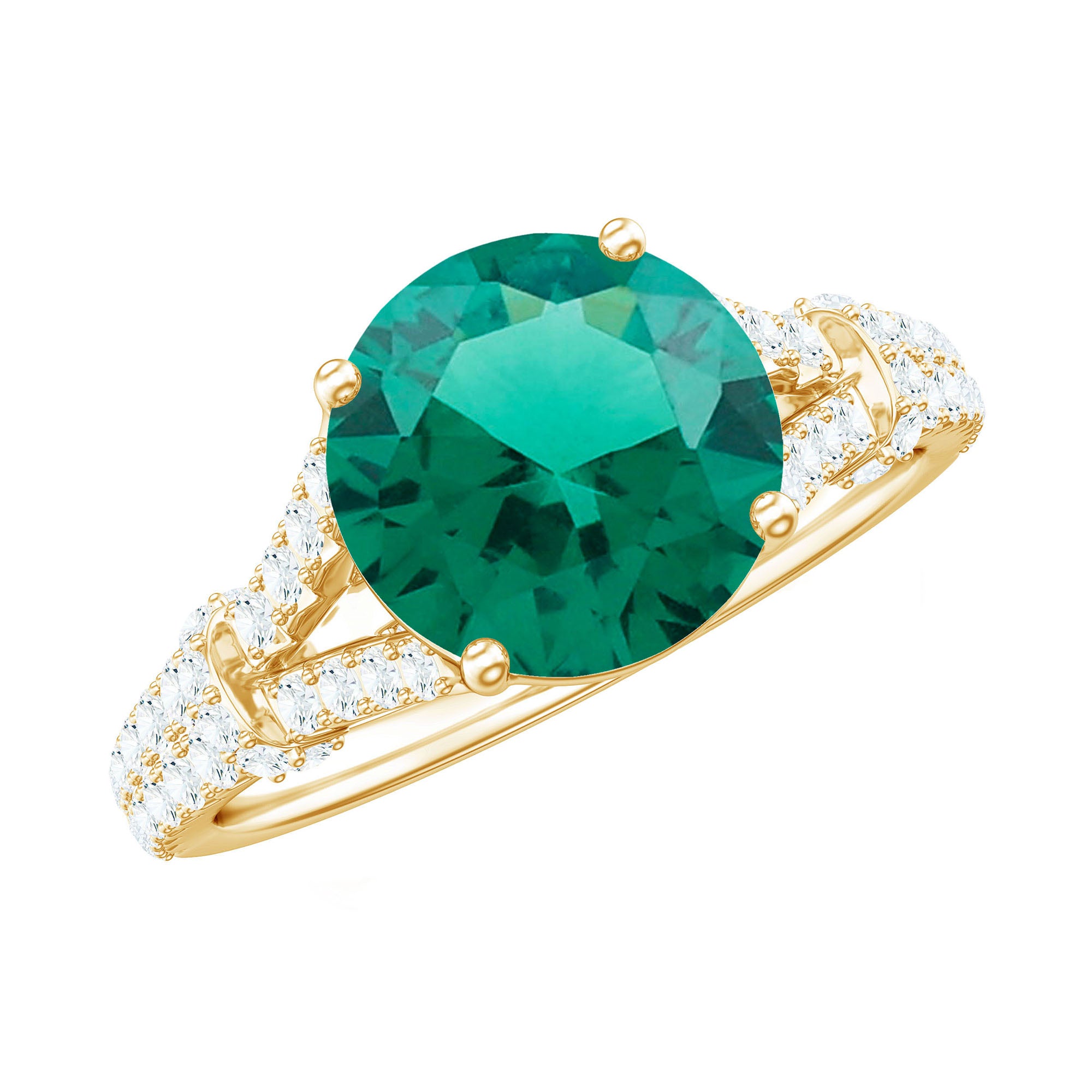 Classic Lab Grown Emerald Diamond Engagement Ring with Split Shank AAAA - Rosec Jewels