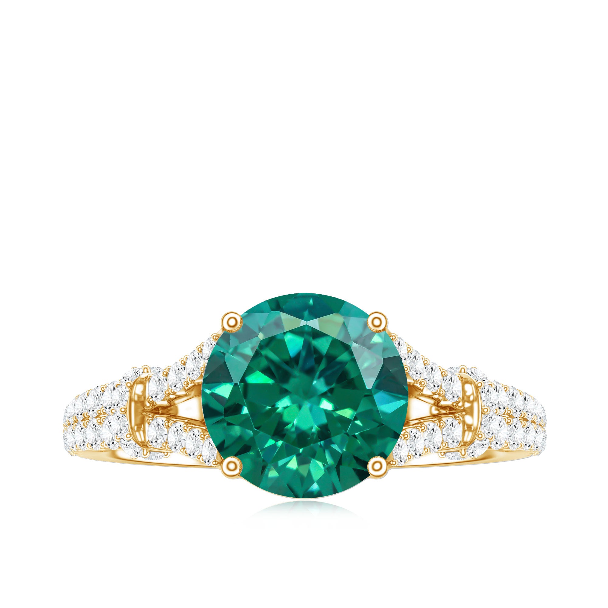 Classic Lab Grown Emerald Diamond Engagement Ring with Split Shank AAAA - Rosec Jewels
