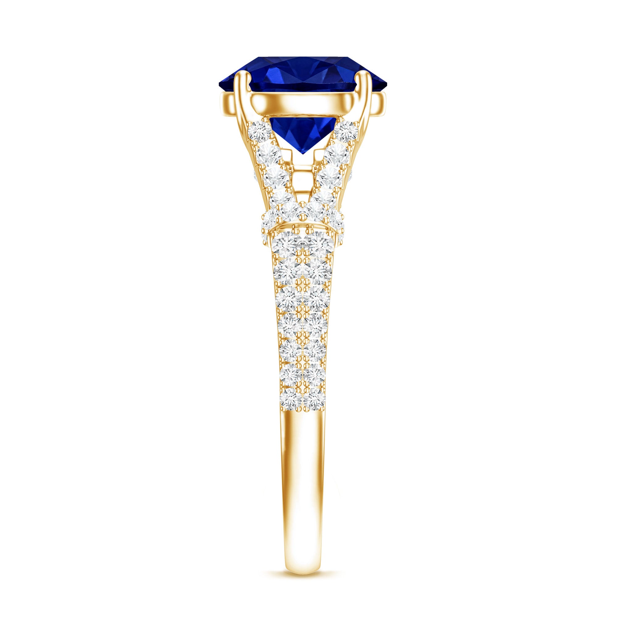 Certified 2.7 Carat Lab Grown Blue Sapphire Engagement Ring with Diamond Split Shank AAAA - Rosec Jewels
