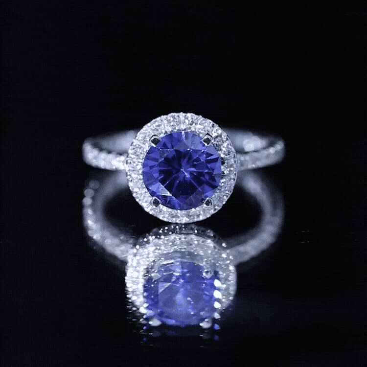 8 mm Round Lab Created Blue Sapphire Classic Engagement Ring with Diamond Halo AAAA - Rosec Jewels