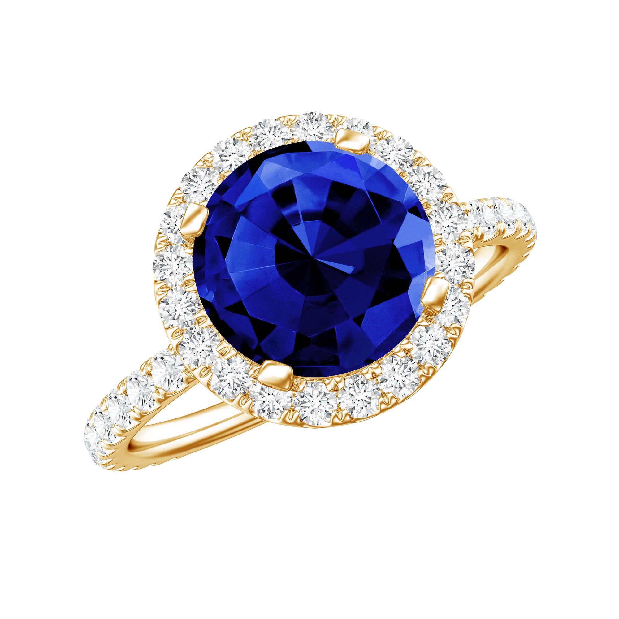 8 mm Round Lab Created Blue Sapphire Classic Engagement Ring with Diamond Halo AAAA - Rosec Jewels