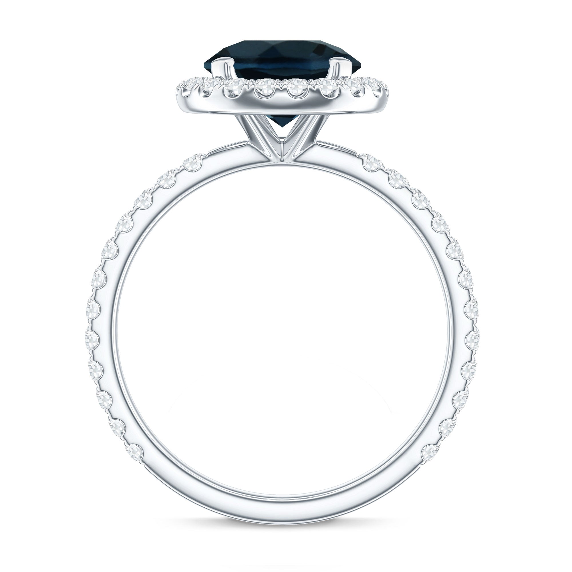 8MM London Blue Topaz Classic Engagement Ring with Diamond AAA - Rosec Jewels