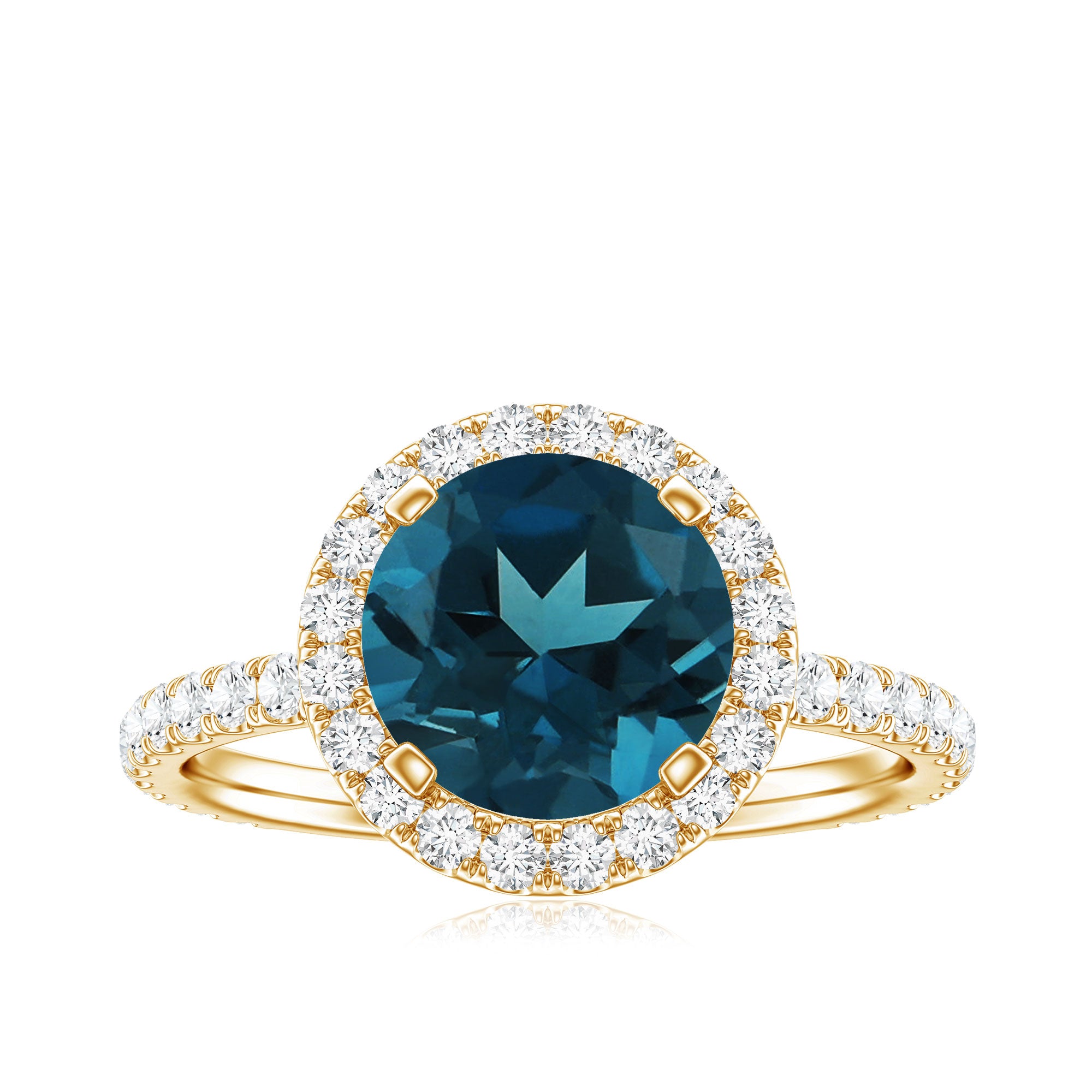 8MM London Blue Topaz Classic Engagement Ring with Diamond AAA - Rosec Jewels