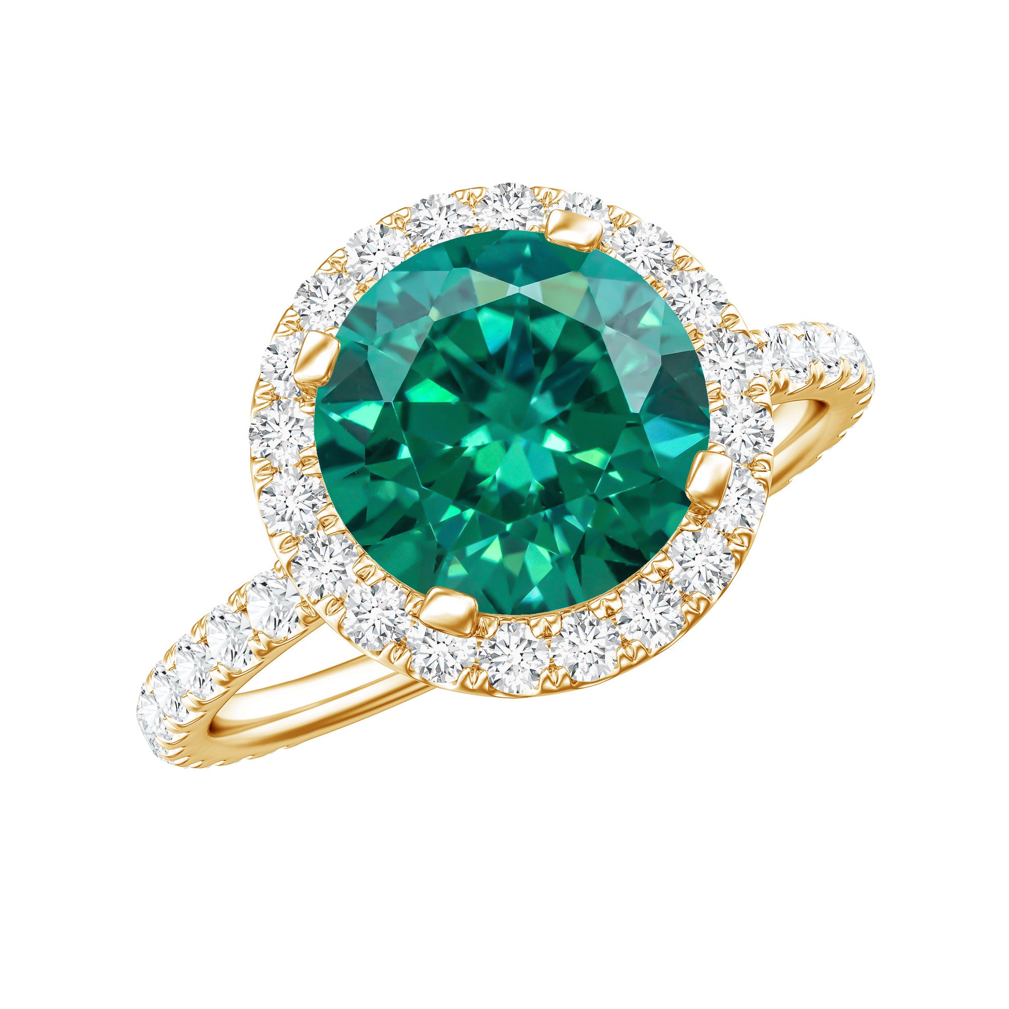 Certified 8 mm Lab Grown Emerald Classic Engagement Ring with Halo AAAA - Rosec Jewels