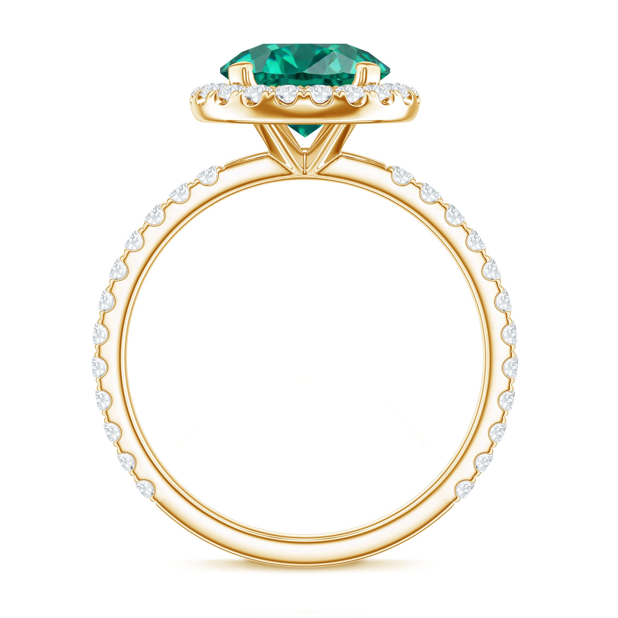 Certified 8 mm Lab Grown Emerald Classic Engagement Ring with Halo AAAA - Rosec Jewels