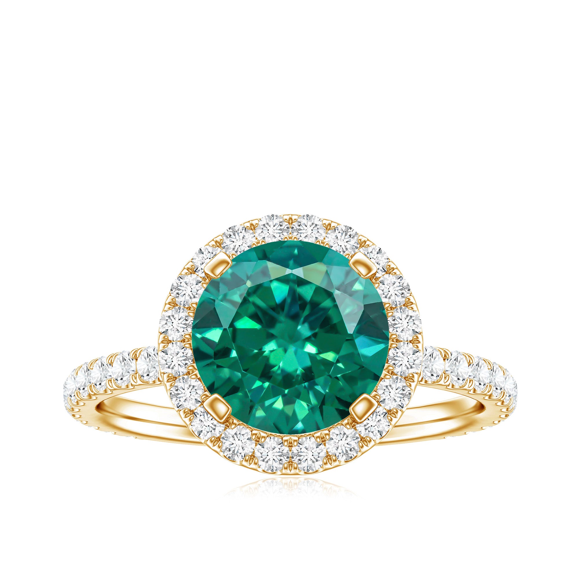 Certified 8 mm Lab Grown Emerald Classic Engagement Ring with Halo AAAA - Rosec Jewels