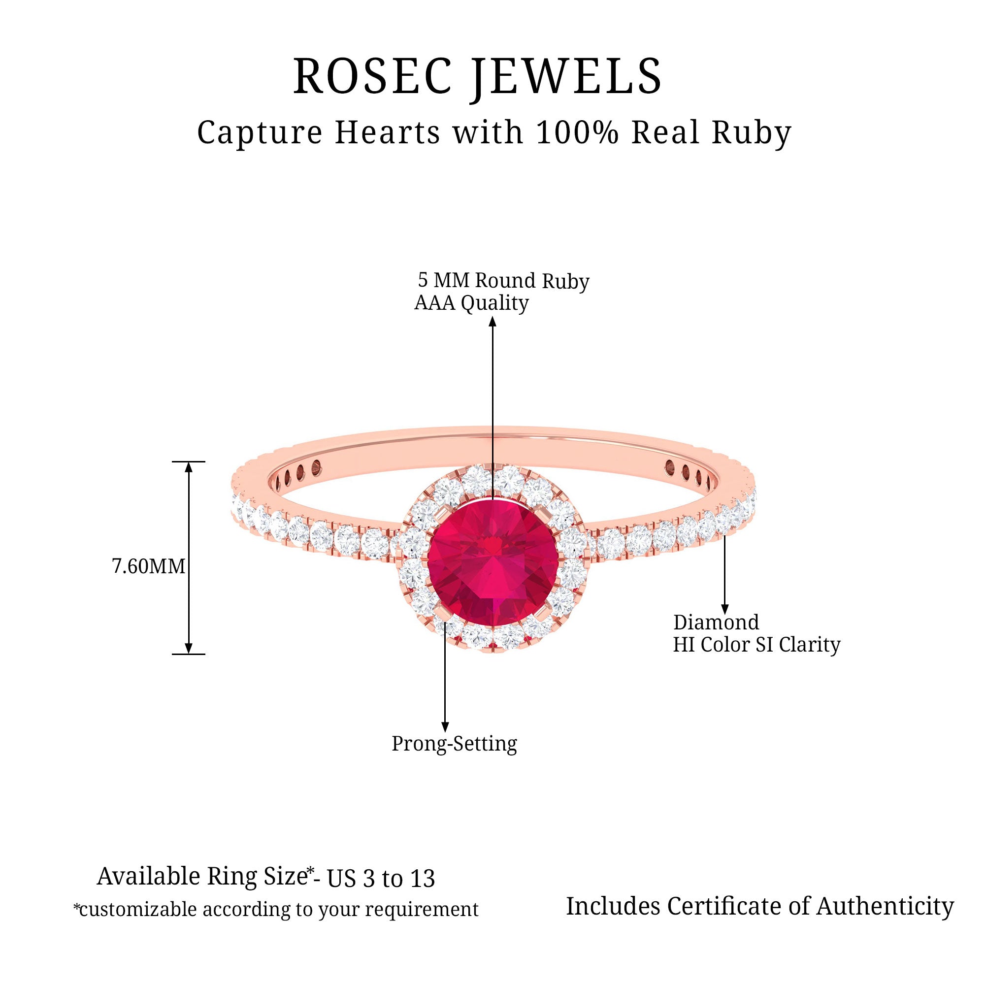 Minimal 0.6 Carat Ruby Engagement Ring with Diamond Halo AAA - Rosec Jewels