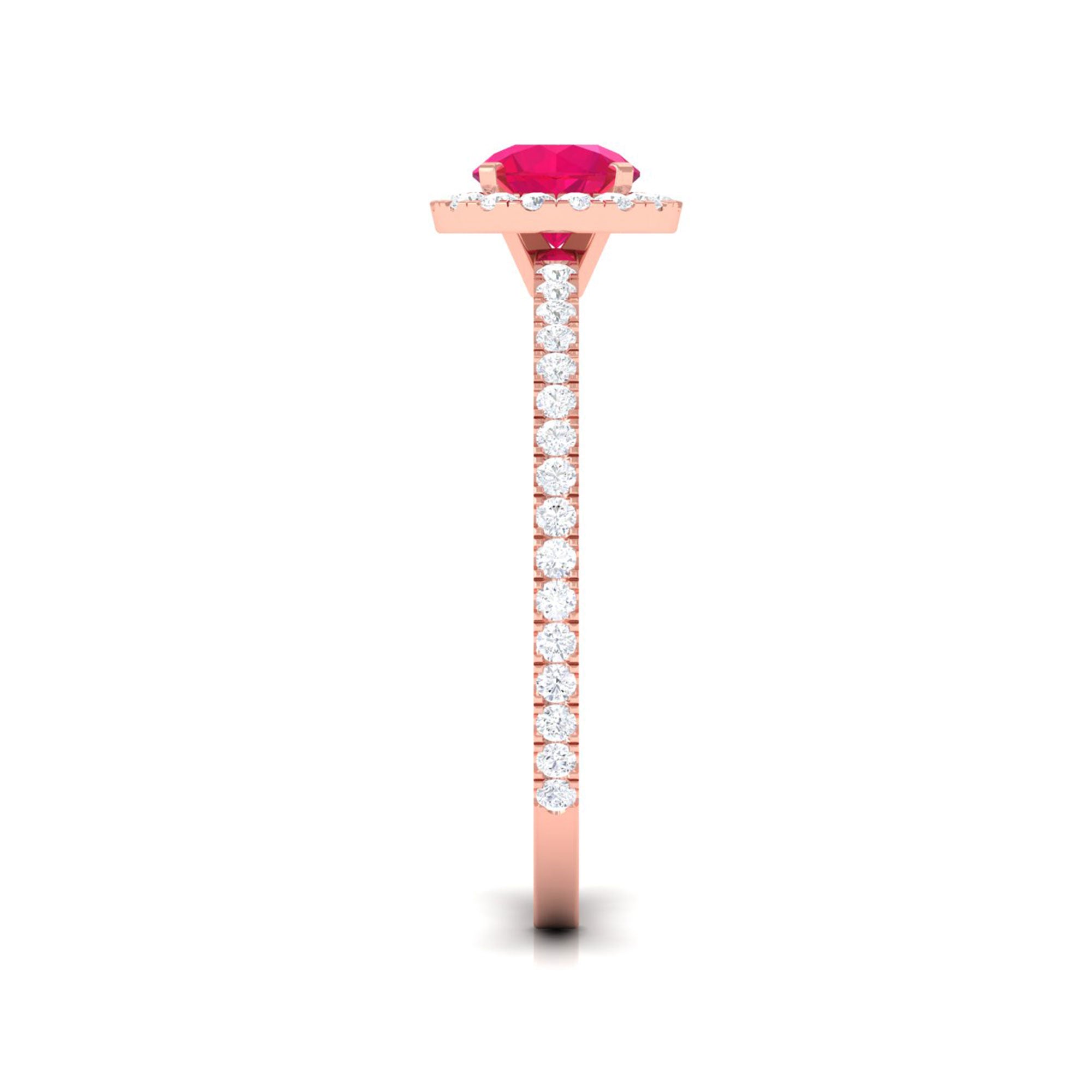 Minimal 0.6 Carat Ruby Engagement Ring with Diamond Halo AAA - Rosec Jewels