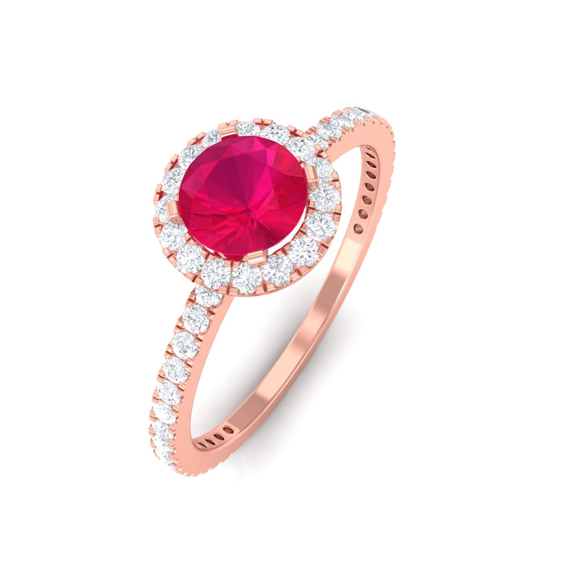 Minimal 0.6 Carat Ruby Engagement Ring with Diamond Halo AAA - Rosec Jewels