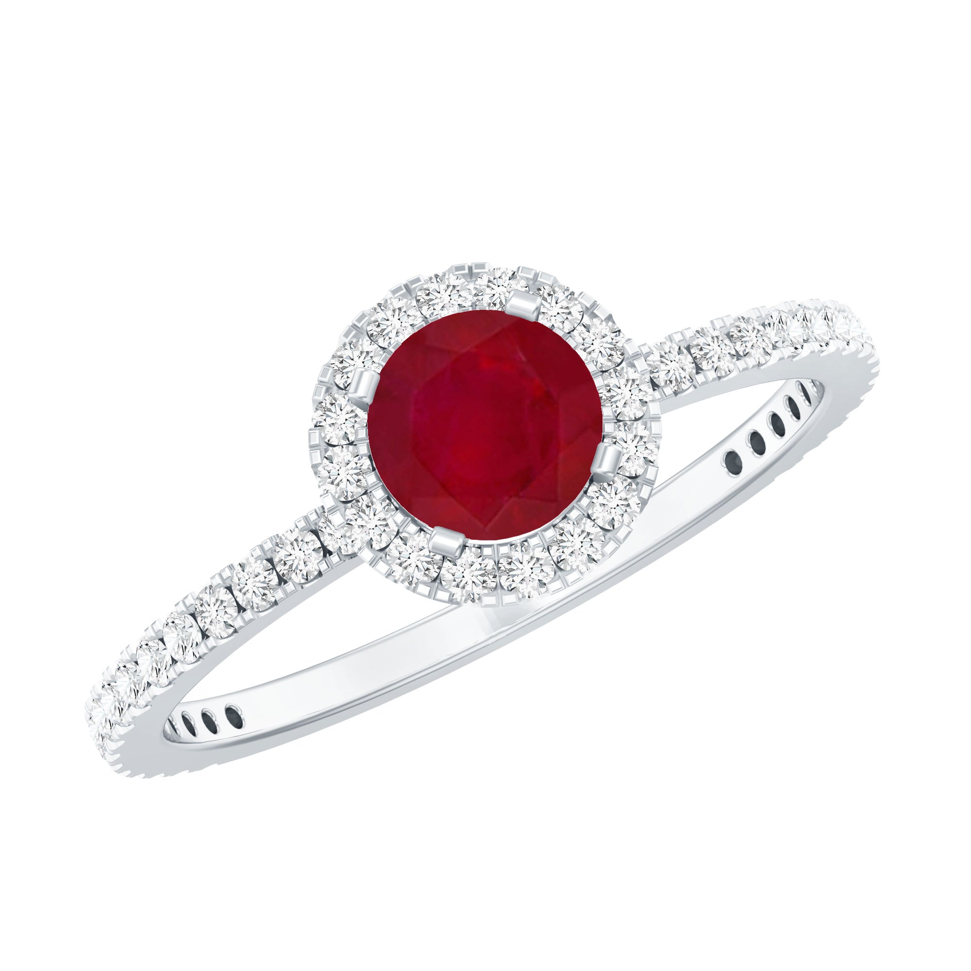Minimal 0.6 Carat Ruby Engagement Ring with Diamond Halo AAA - Rosec Jewels