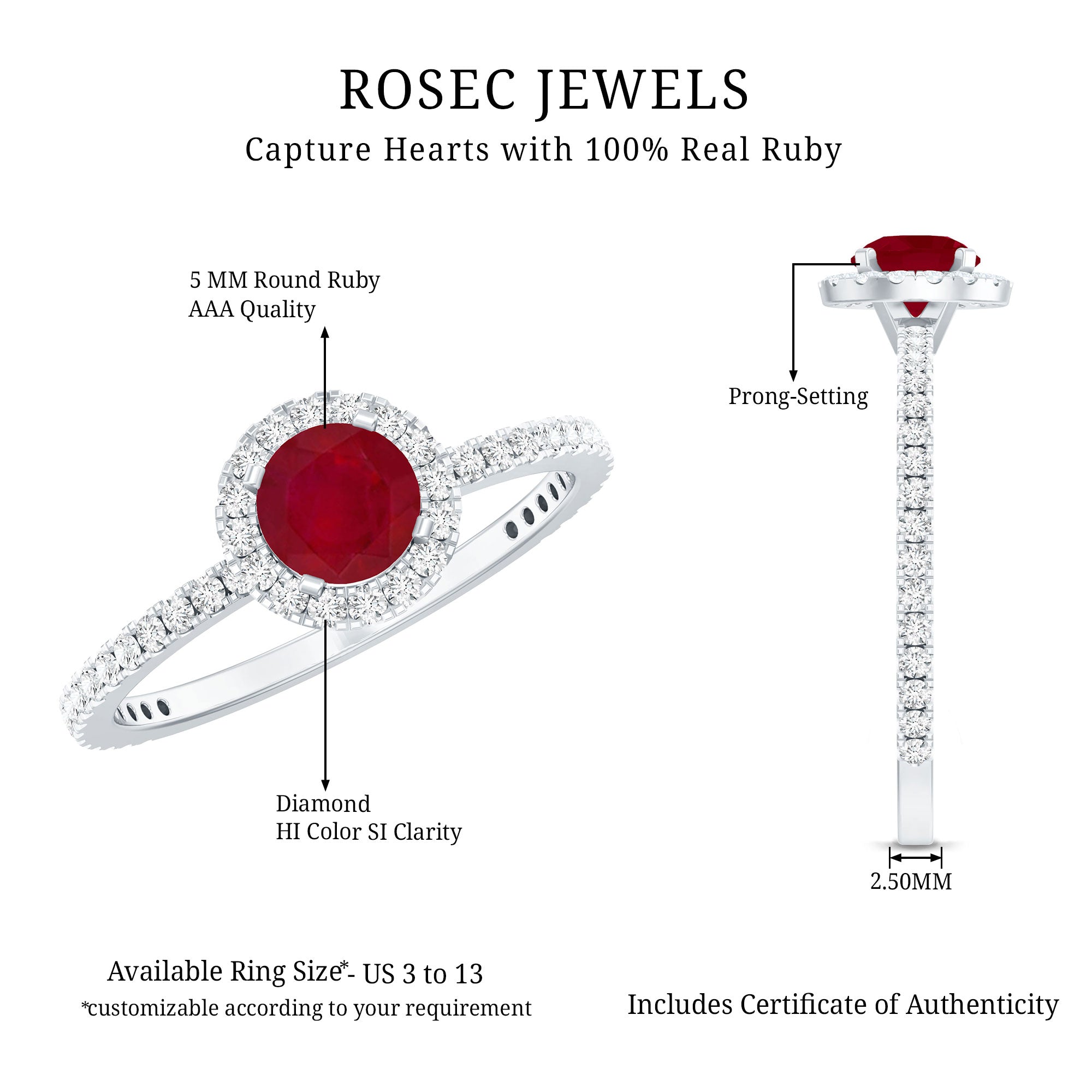 Minimal 0.6 Carat Ruby Engagement Ring with Diamond Halo AAA - Rosec Jewels