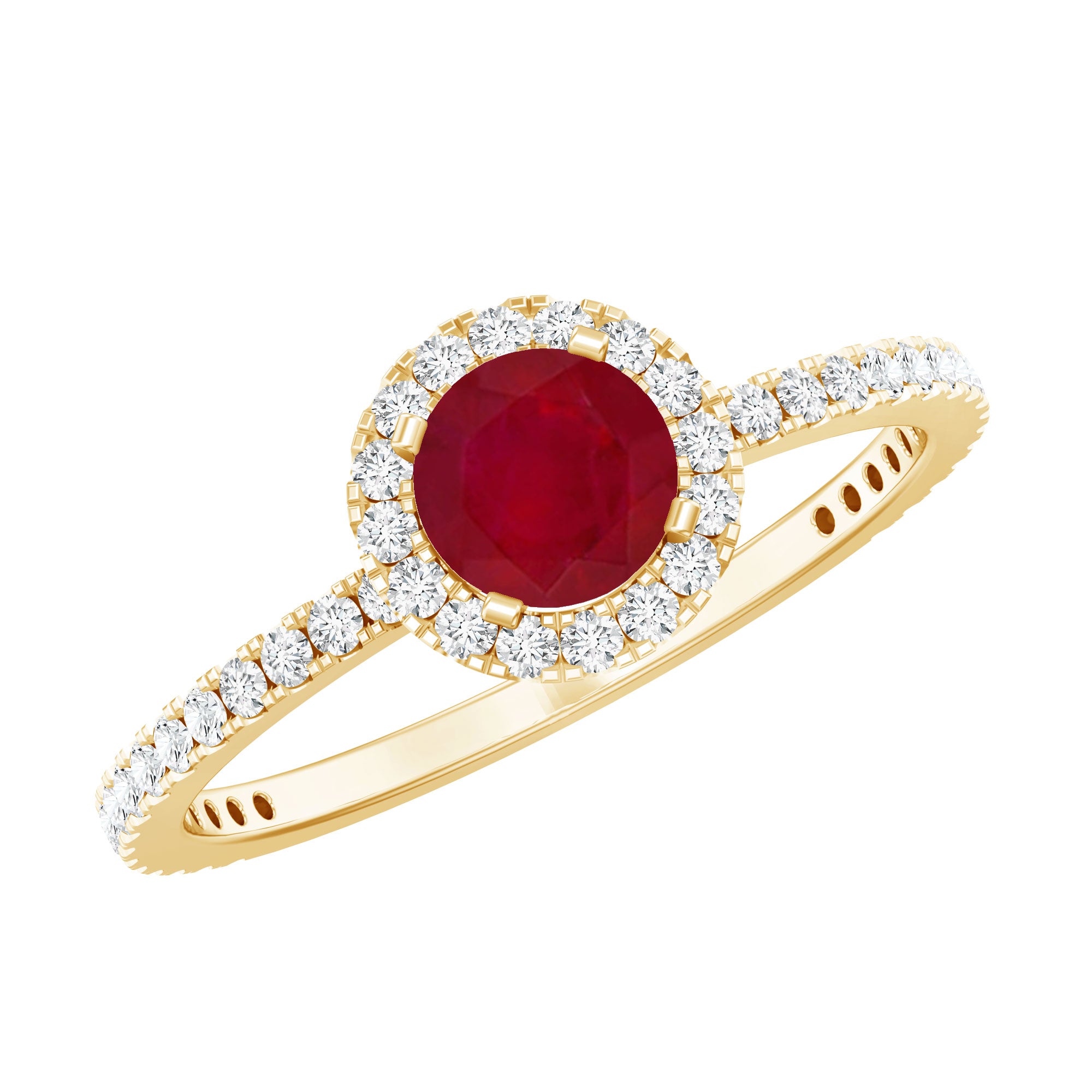 Minimal 0.6 Carat Ruby Engagement Ring with Diamond Halo AAA - Rosec Jewels