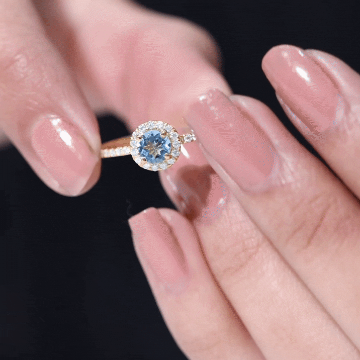 Genuine Blue Aquamarine Ring with Diamond Accent AAA - Rosec Jewels