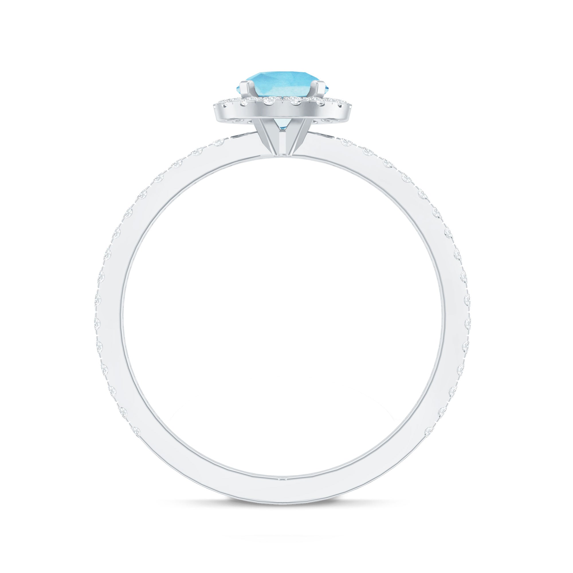 Genuine Blue Aquamarine Ring with Diamond Accent AAA - Rosec Jewels