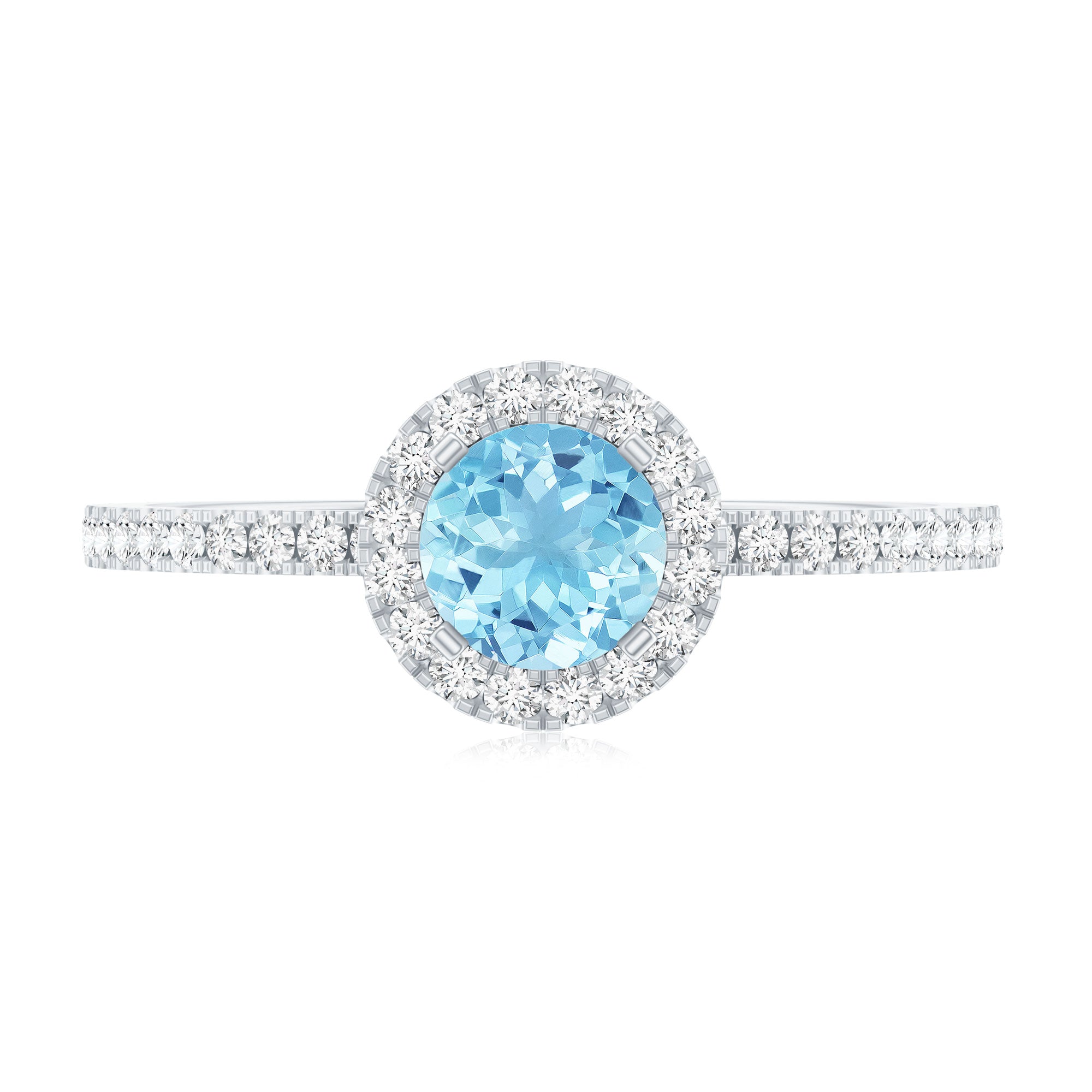 Genuine Blue Aquamarine Ring with Diamond Accent AAA - Rosec Jewels