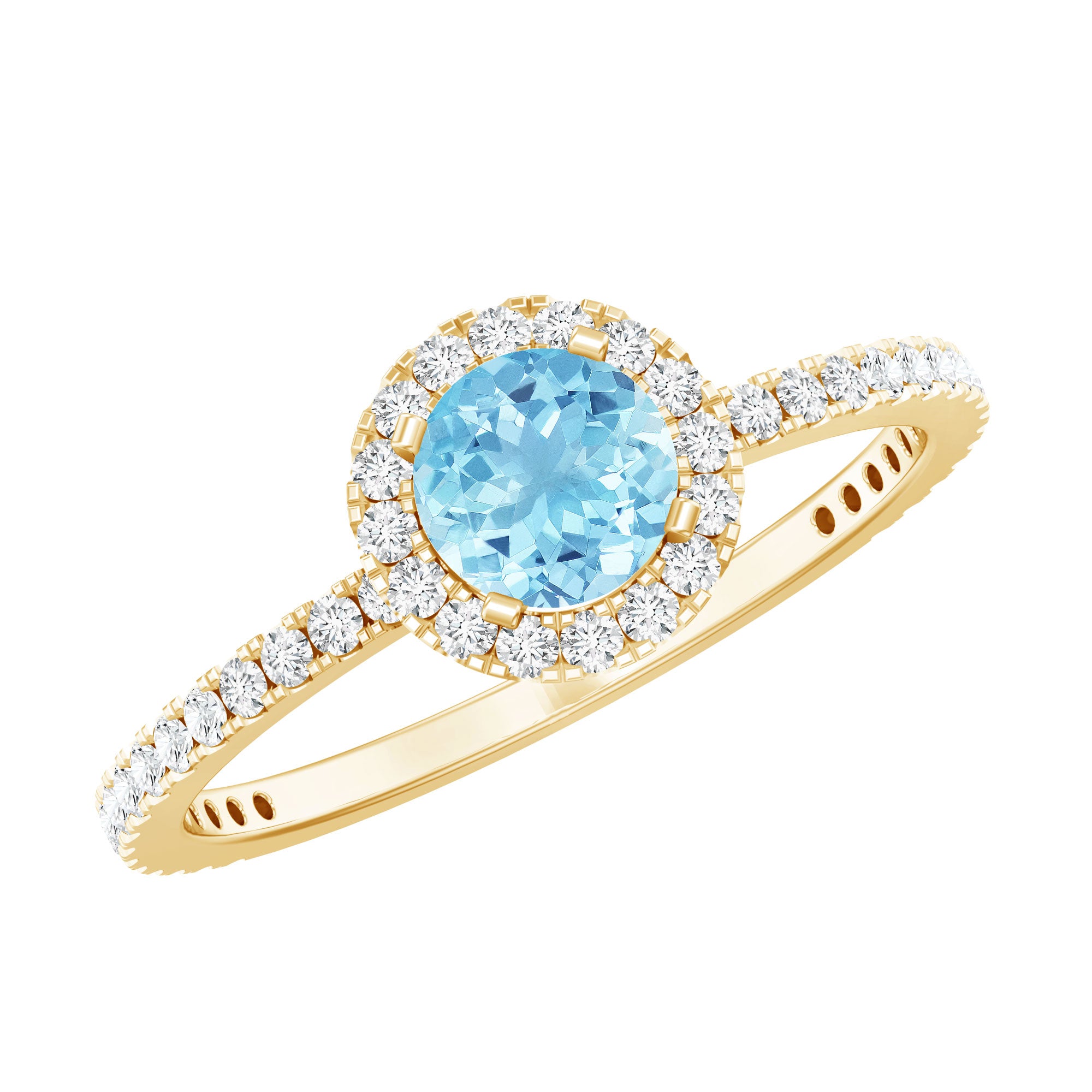 Genuine Blue Aquamarine Ring with Diamond Accent AAA - Rosec Jewels