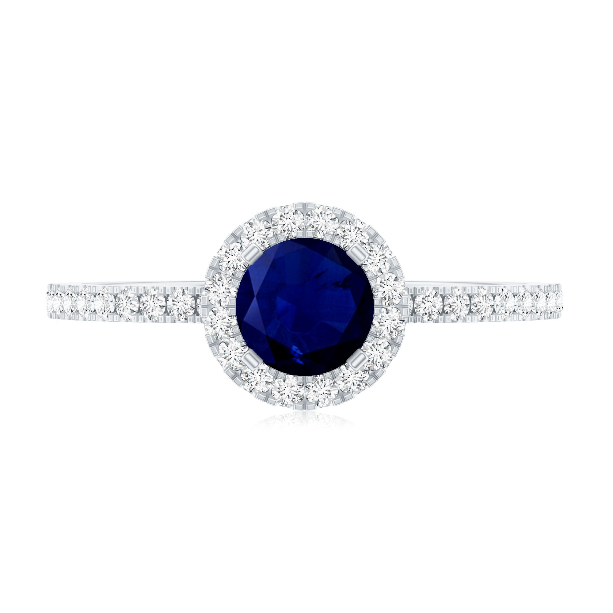 0.95 Carat Round Blue Sapphire and Diamond Halo Engagement Ring AAA - Rosec Jewels
