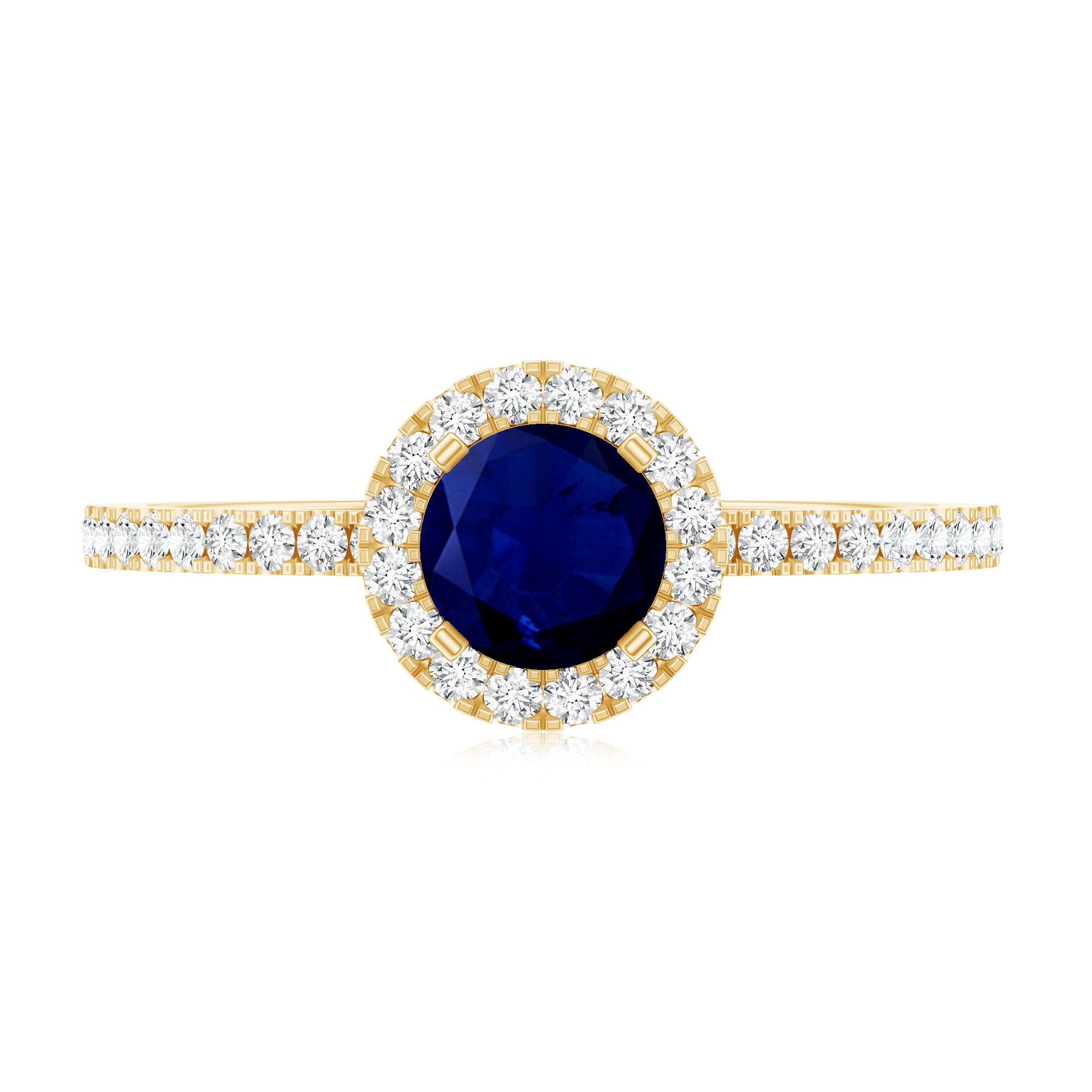 0.95 Carat Round Blue Sapphire and Diamond Halo Engagement Ring AAA - Rosec Jewels