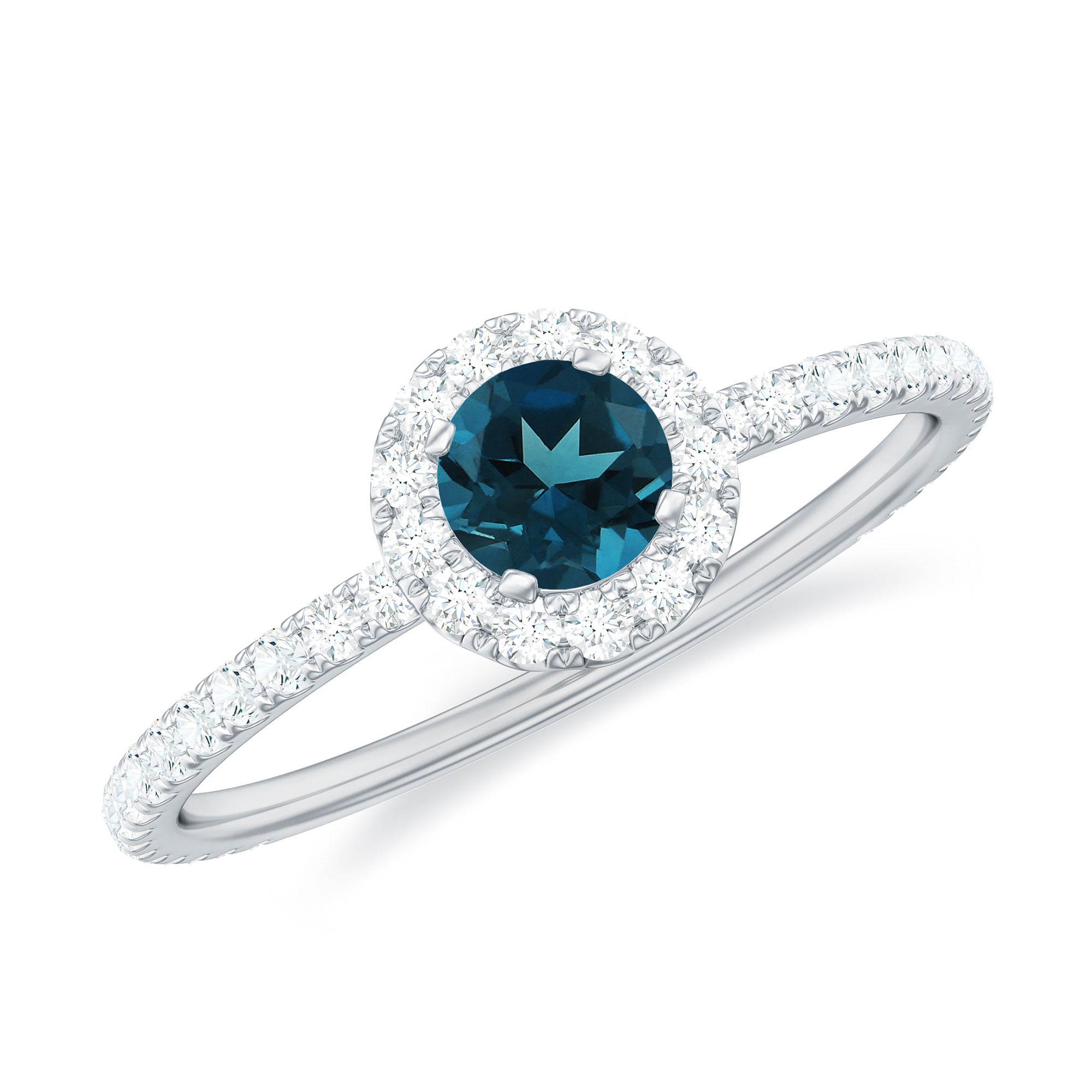 Round Shaped Blue Topaz and Diamond Minimal Engagement Ring