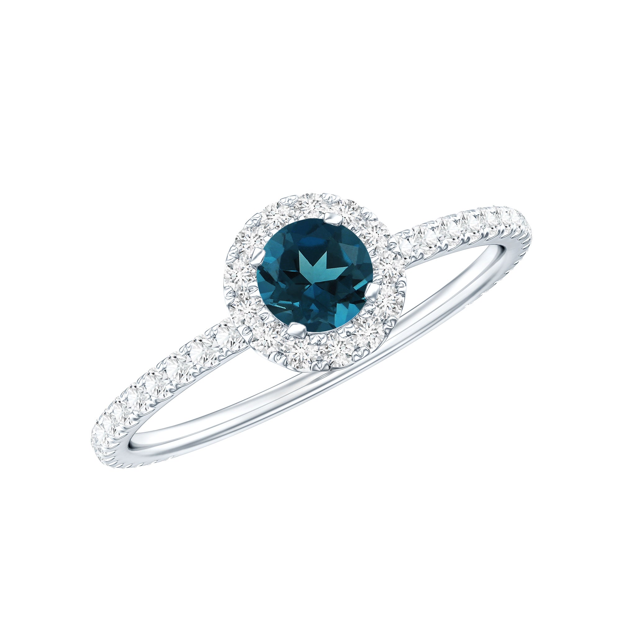 Rosec Jewels-Round Shaped Blue Topaz and Diamond Minimal Engagement Ring