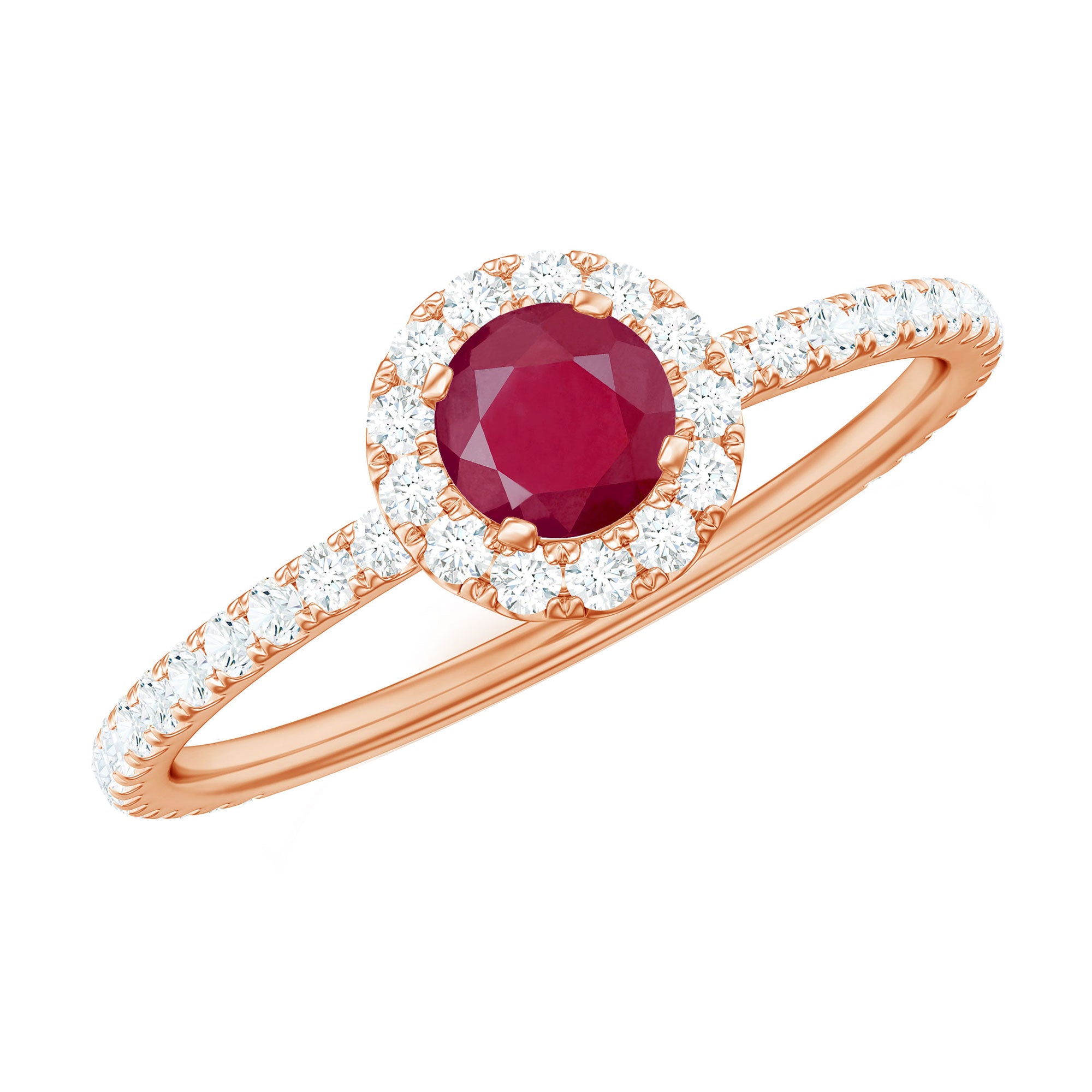 Real 0.6 Carat Ruby Engagement Ring with Diamond Halo AAA - Rosec Jewels