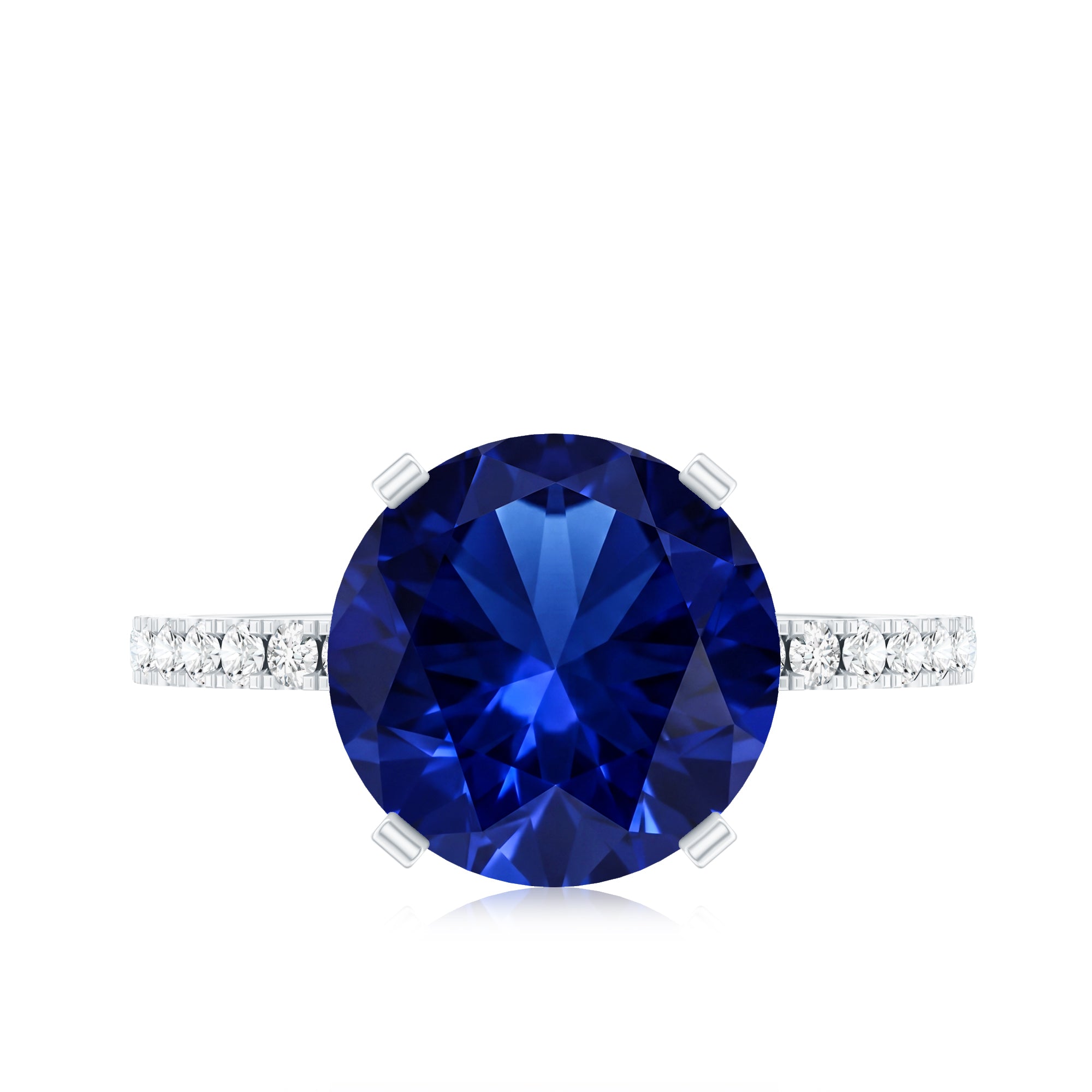 Certified 4.5 Carat Lab Grown Blue Sapphire Engagement Ring with Diamond AAAA - Rosec Jewels