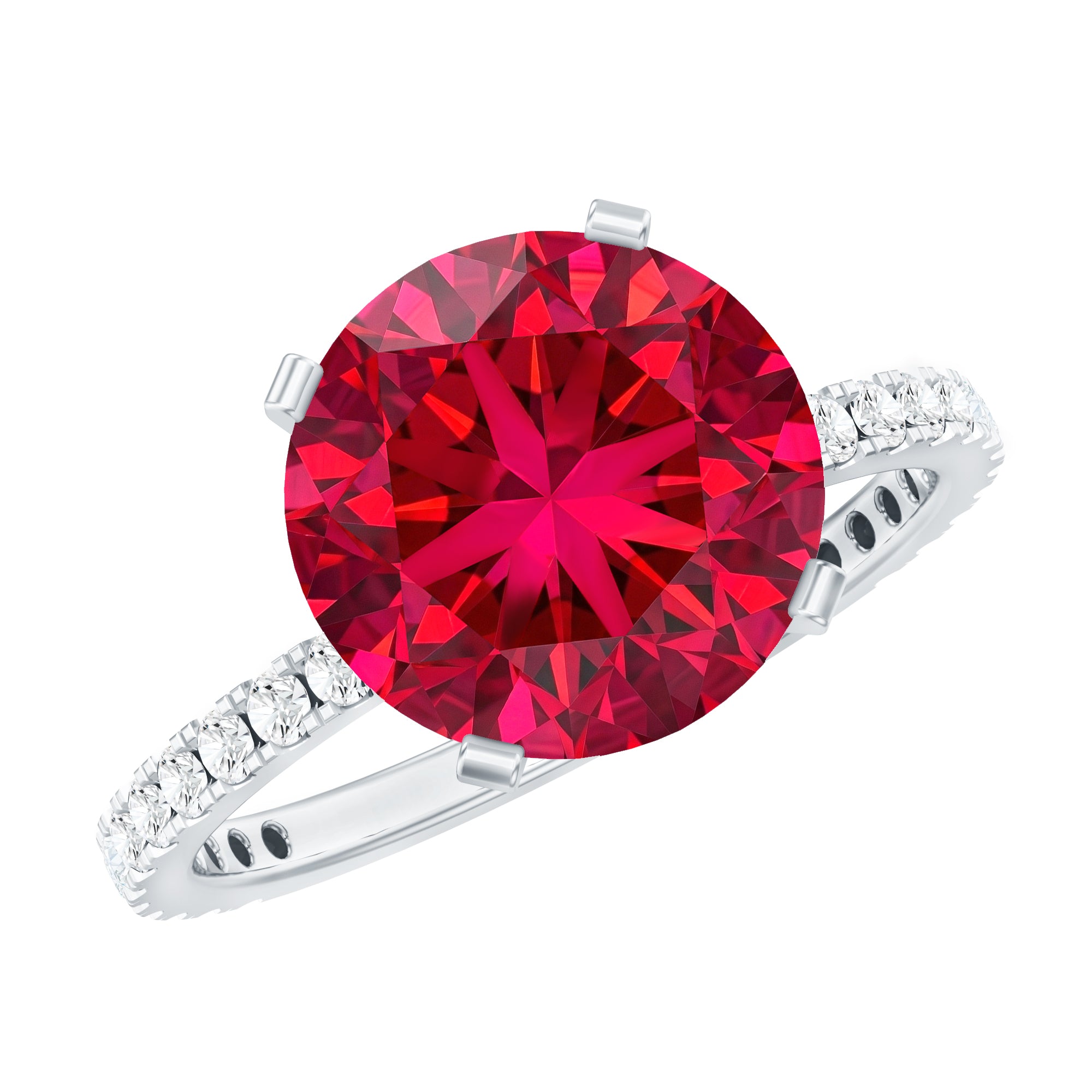10 MM Lab Created Ruby Solitaire Engagement Ring With Real Diamonds AAAA - Rosec Jewels
