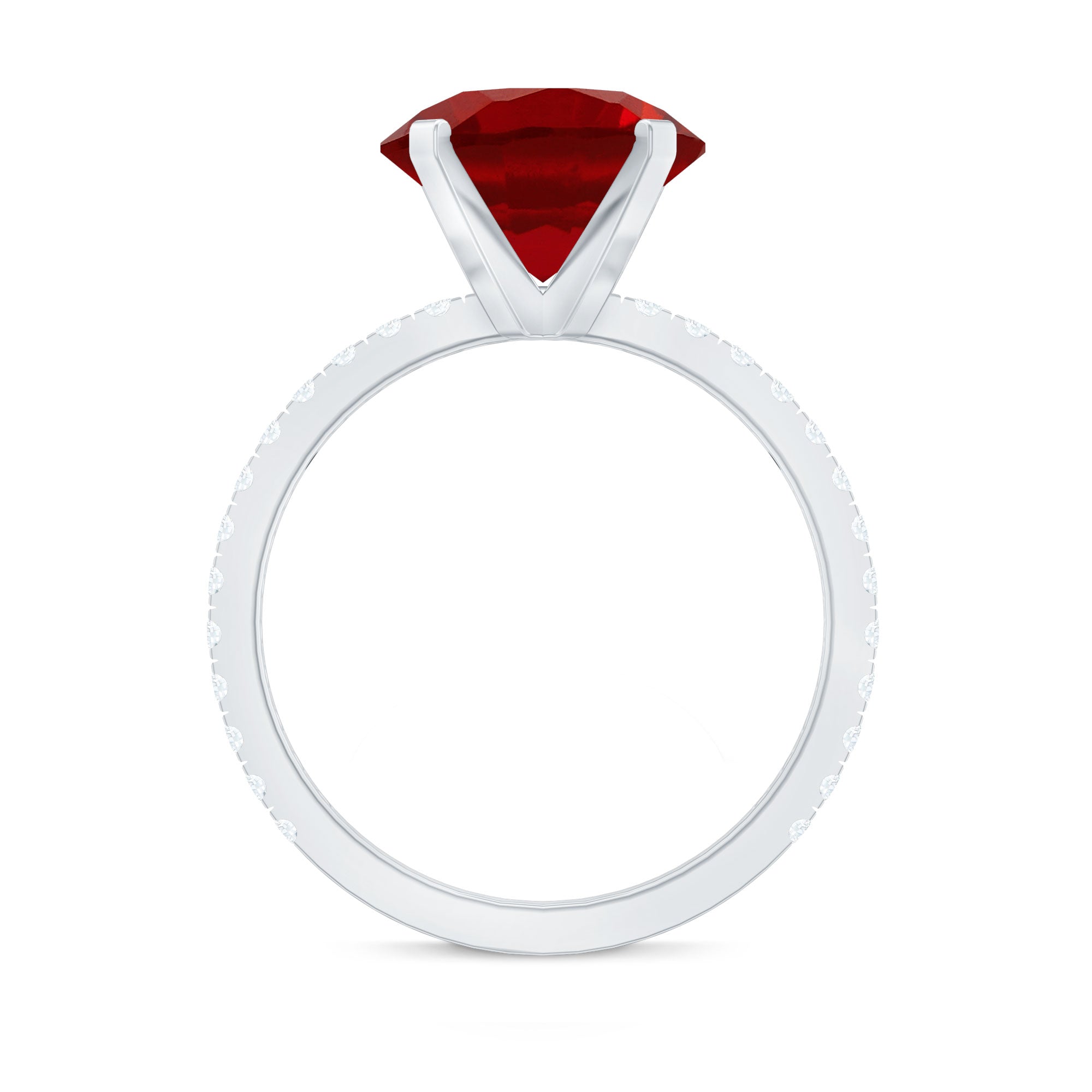 10 MM Lab Created Ruby Solitaire Engagement Ring With Real Diamonds AAAA - Rosec Jewels