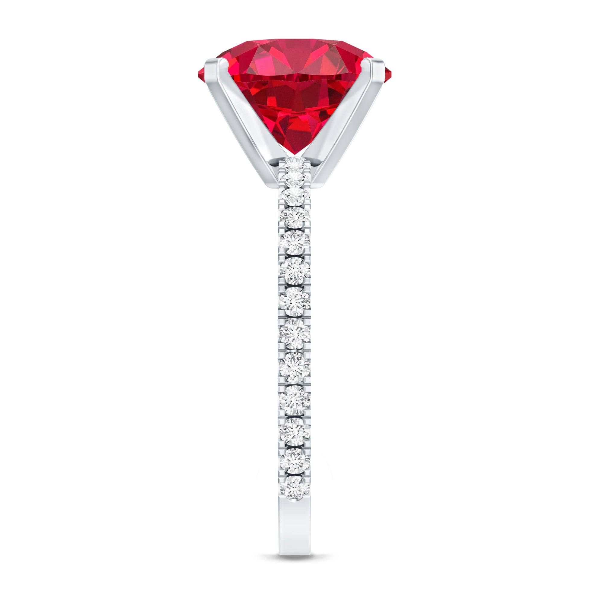 10 MM Lab Created Ruby Solitaire Engagement Ring With Real Diamonds AAAA - Rosec Jewels