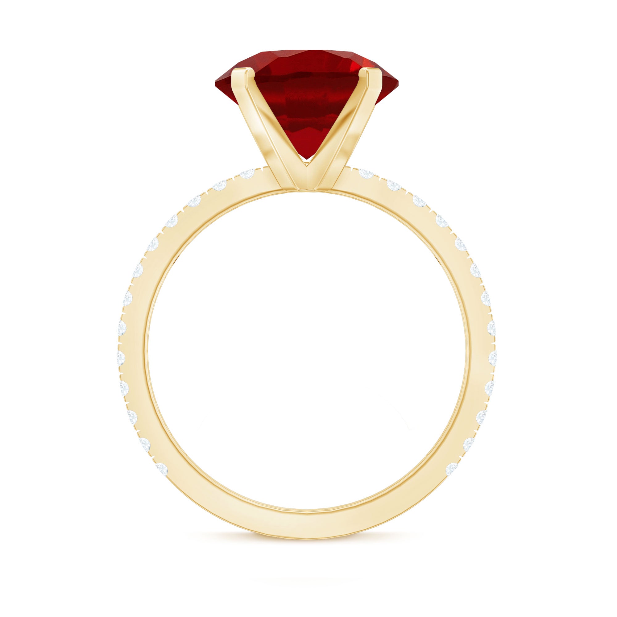 10 MM Lab Created Ruby Solitaire Engagement Ring With Real Diamonds AAAA - Rosec Jewels
