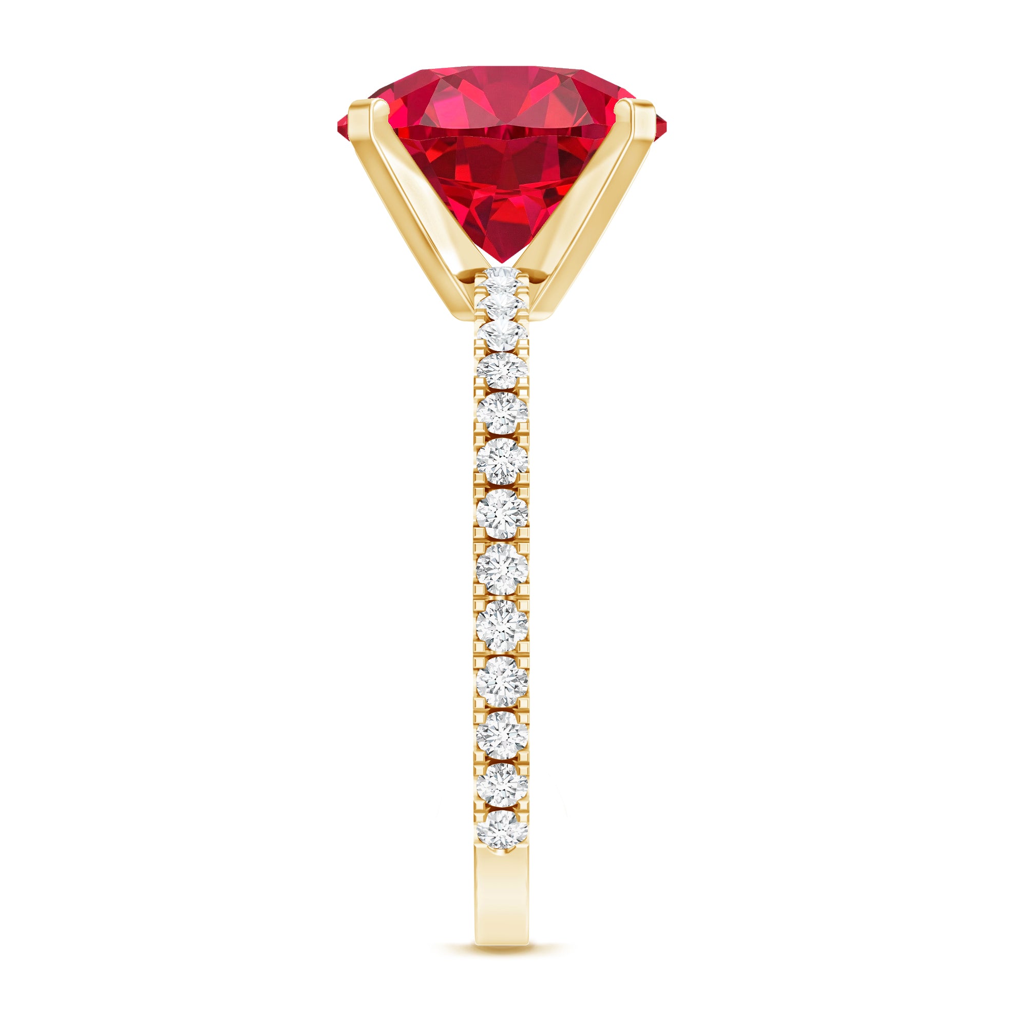 10 MM Lab Created Ruby Solitaire Engagement Ring With Real Diamonds AAAA - Rosec Jewels