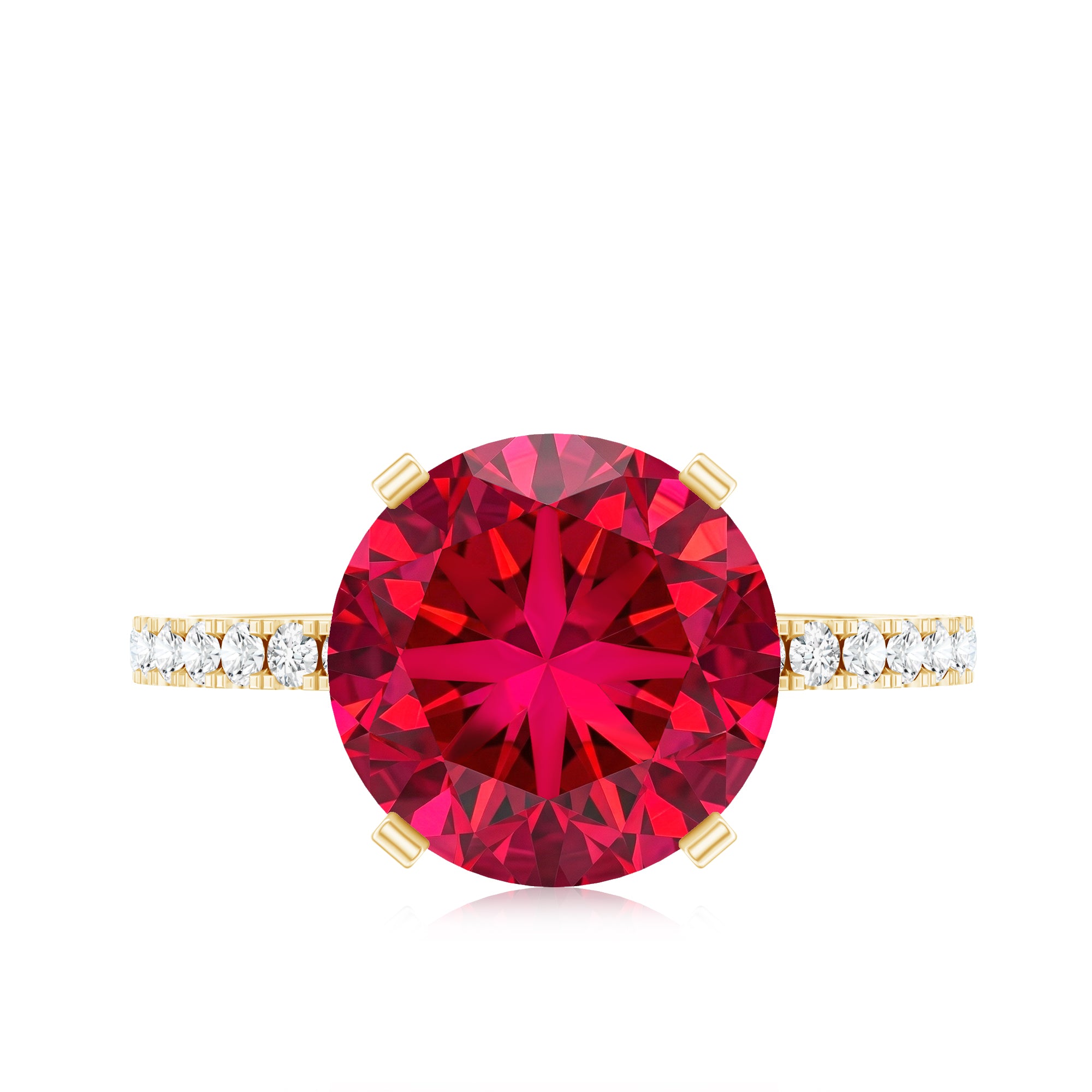 10 MM Lab Created Ruby Solitaire Engagement Ring With Real Diamonds AAAA - Rosec Jewels