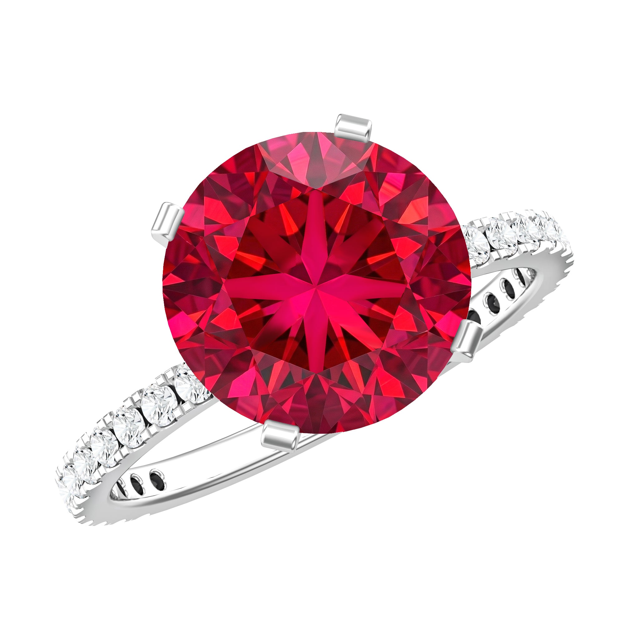 Certified Lab Grown Ruby Solitaire Engagement Ring with Diamond Side Stones
