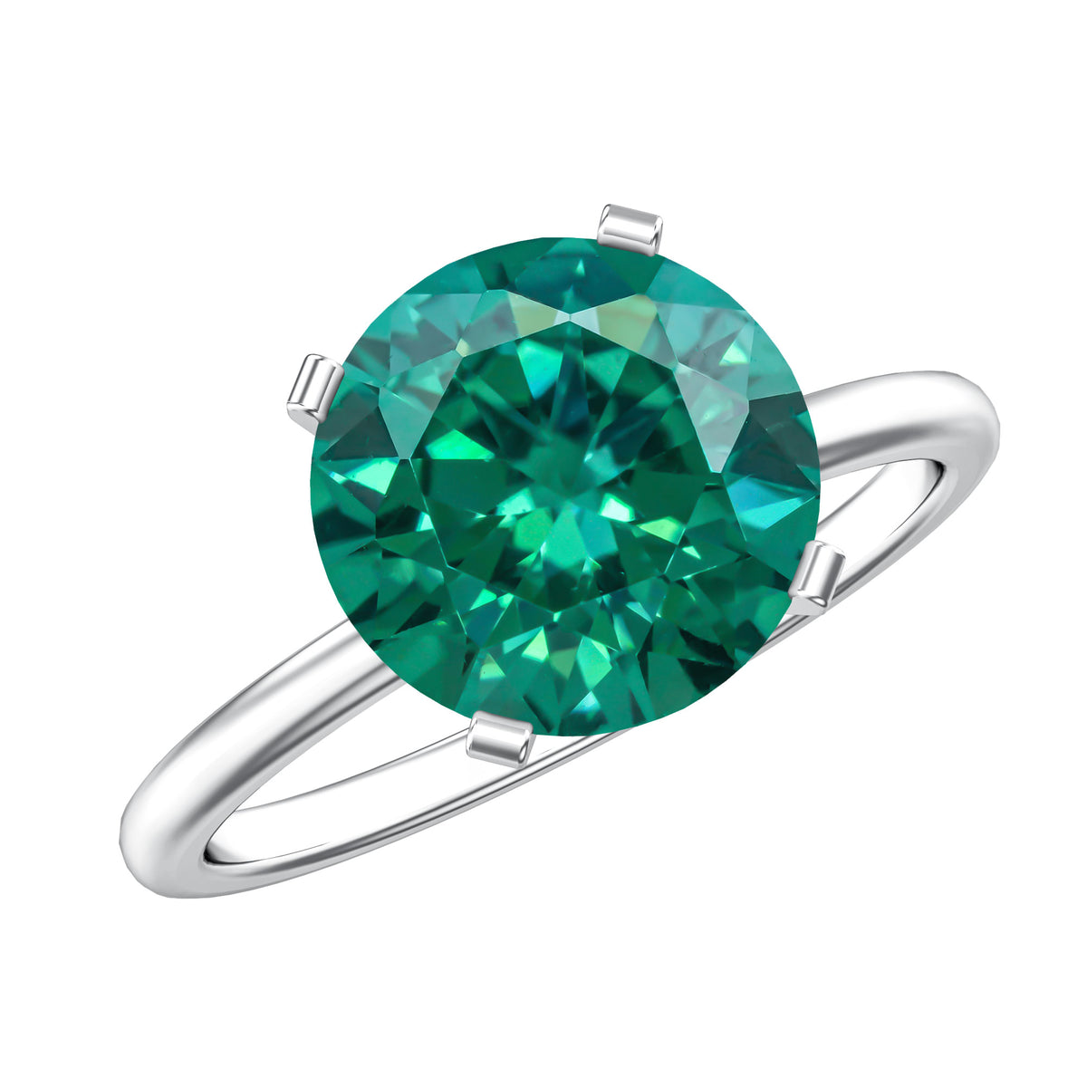 3.5 Carat Round Lab Created Emerald Solitaire Engagement Ring AAAA - Rosec Jewels