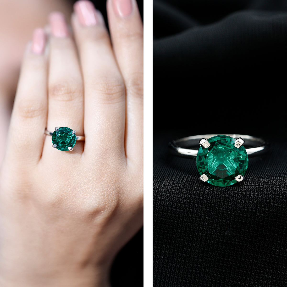 3.5 Carat Round Lab Created Emerald Solitaire Engagement Ring AAAA - Rosec Jewels