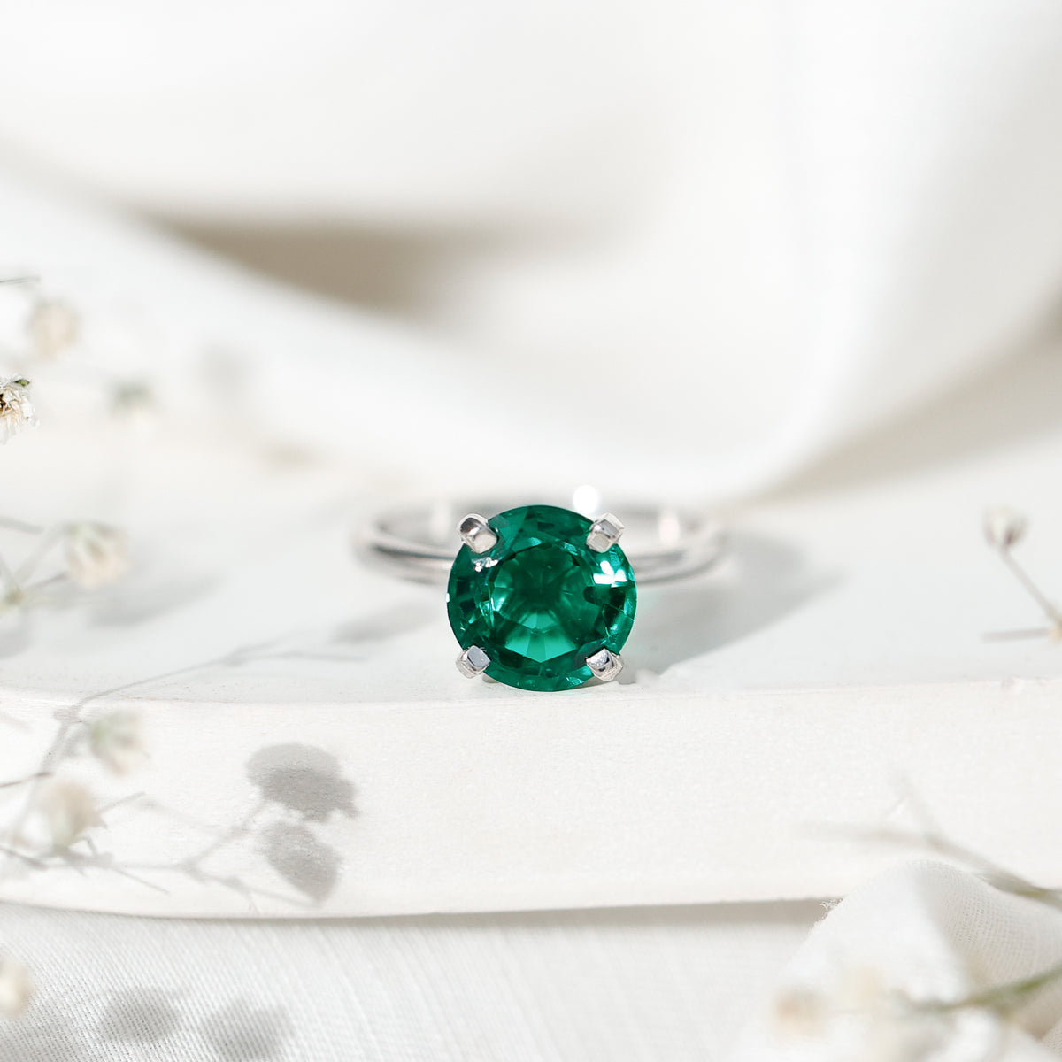 3.5 Carat Round Lab Created Emerald Solitaire Engagement Ring AAAA - Rosec Jewels