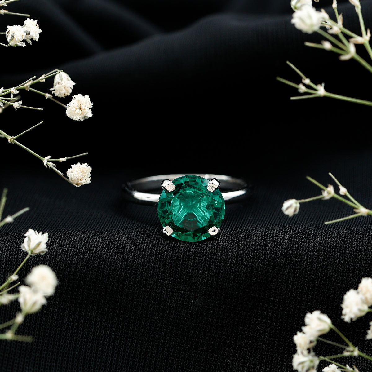 3.5 Carat Round Lab Created Emerald Solitaire Engagement Ring AAAA - Rosec Jewels
