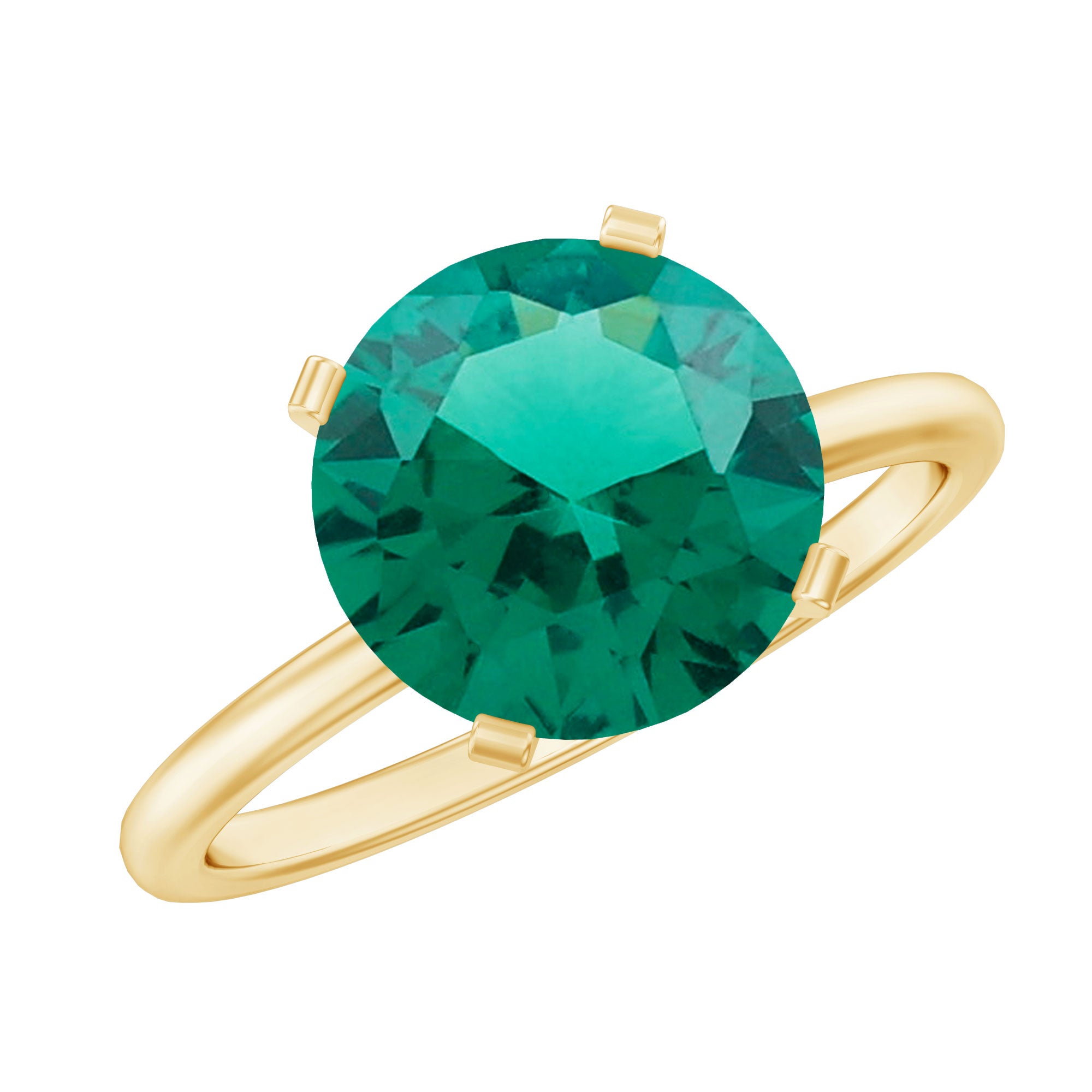 10mm Round Lab Created Emerald Solitaire Ring AAAA - Rosec Jewels