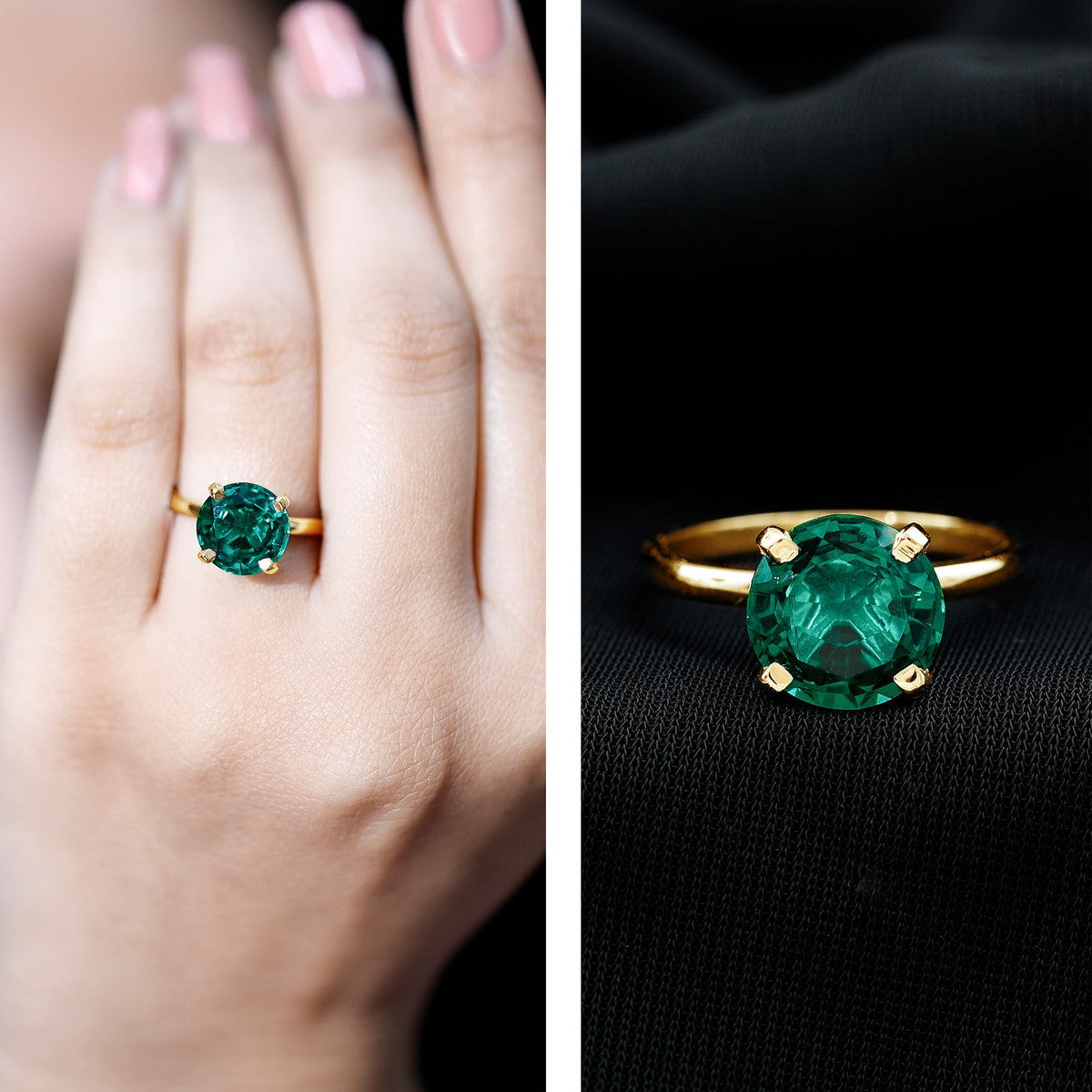 3.5 Carat Round Lab Created Emerald Solitaire Engagement Ring AAAA - Rosec Jewels
