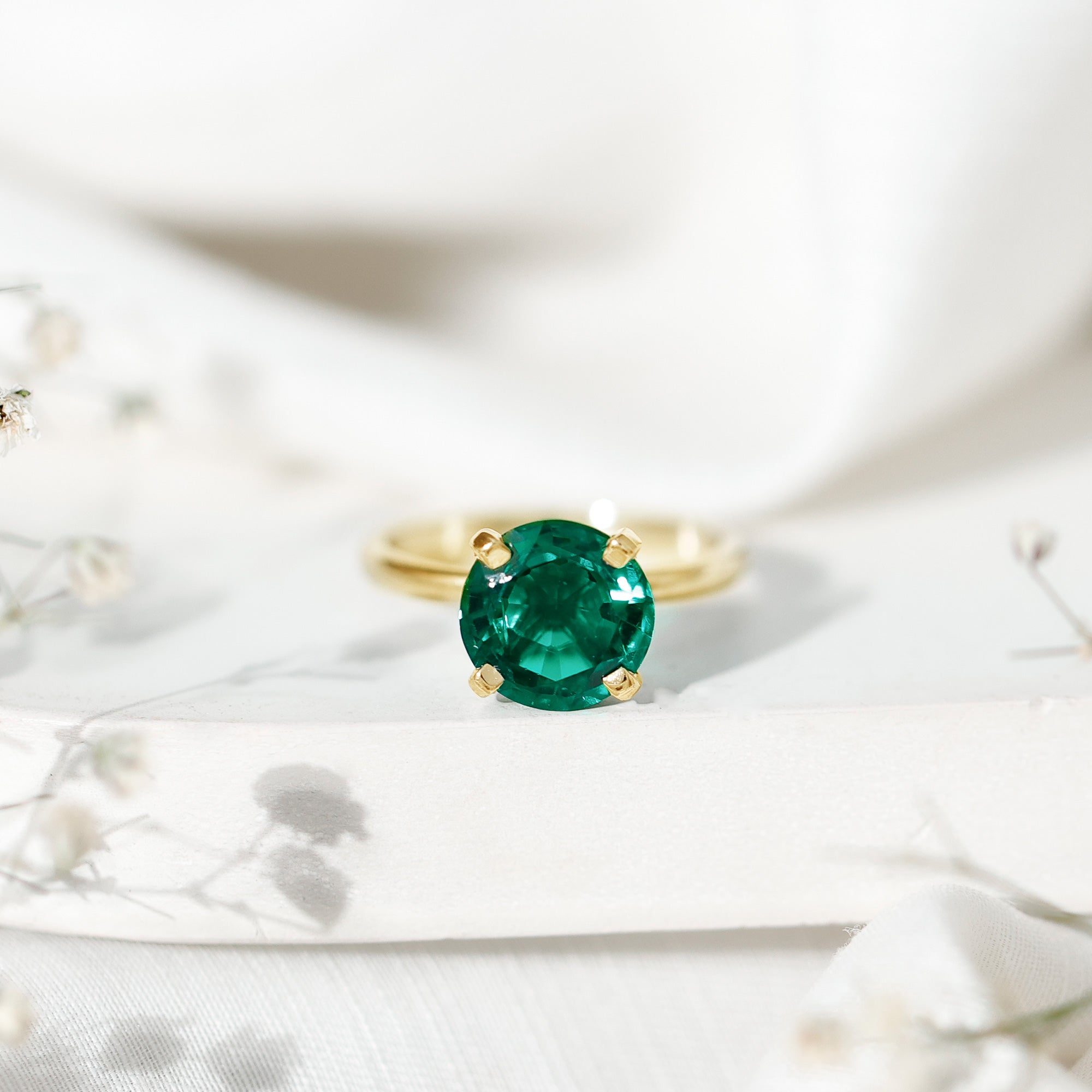 10mm Round Lab Created Emerald Solitaire Ring AAAA - Rosec Jewels