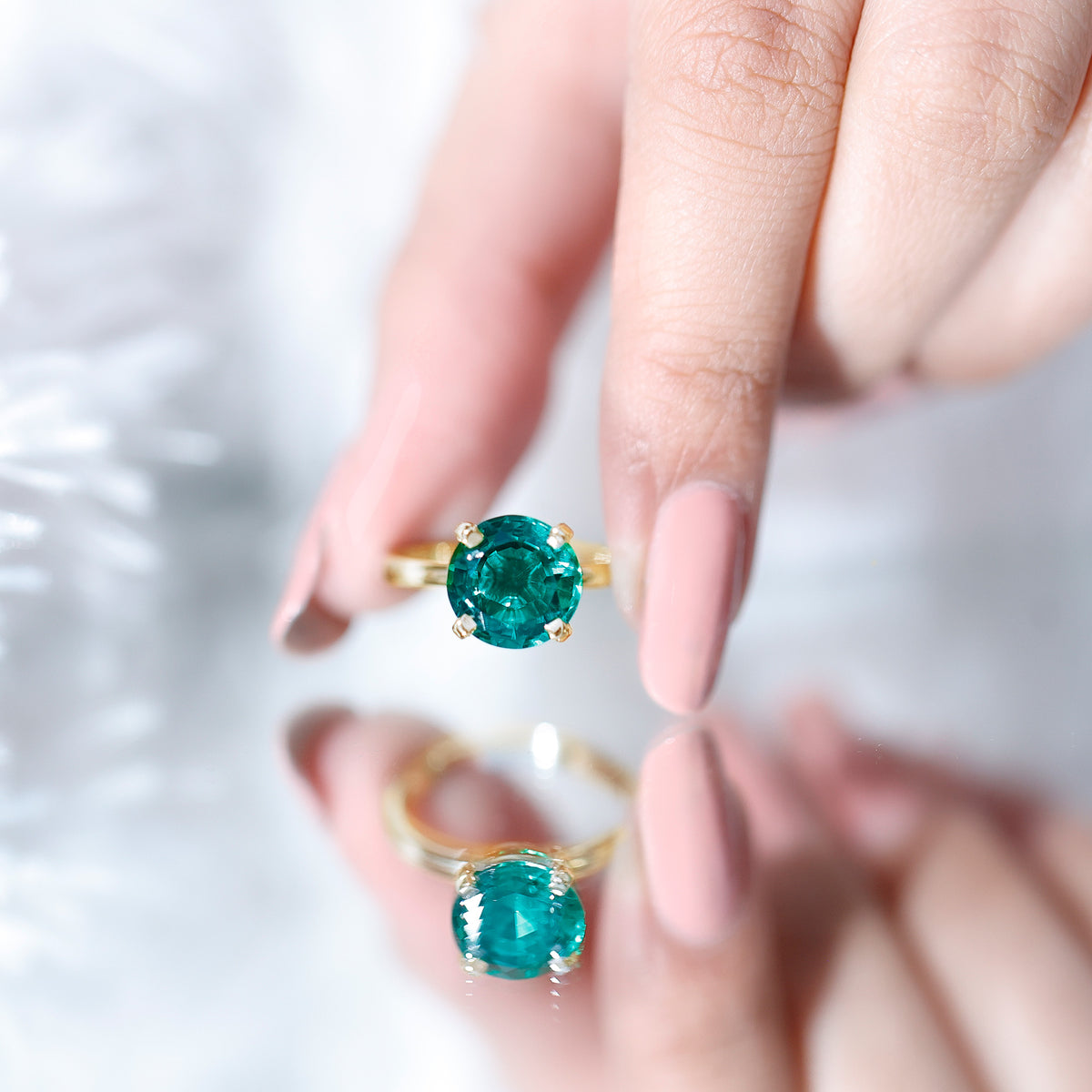 3.5 Carat Round Lab Created Emerald Solitaire Engagement Ring AAAA - Rosec Jewels