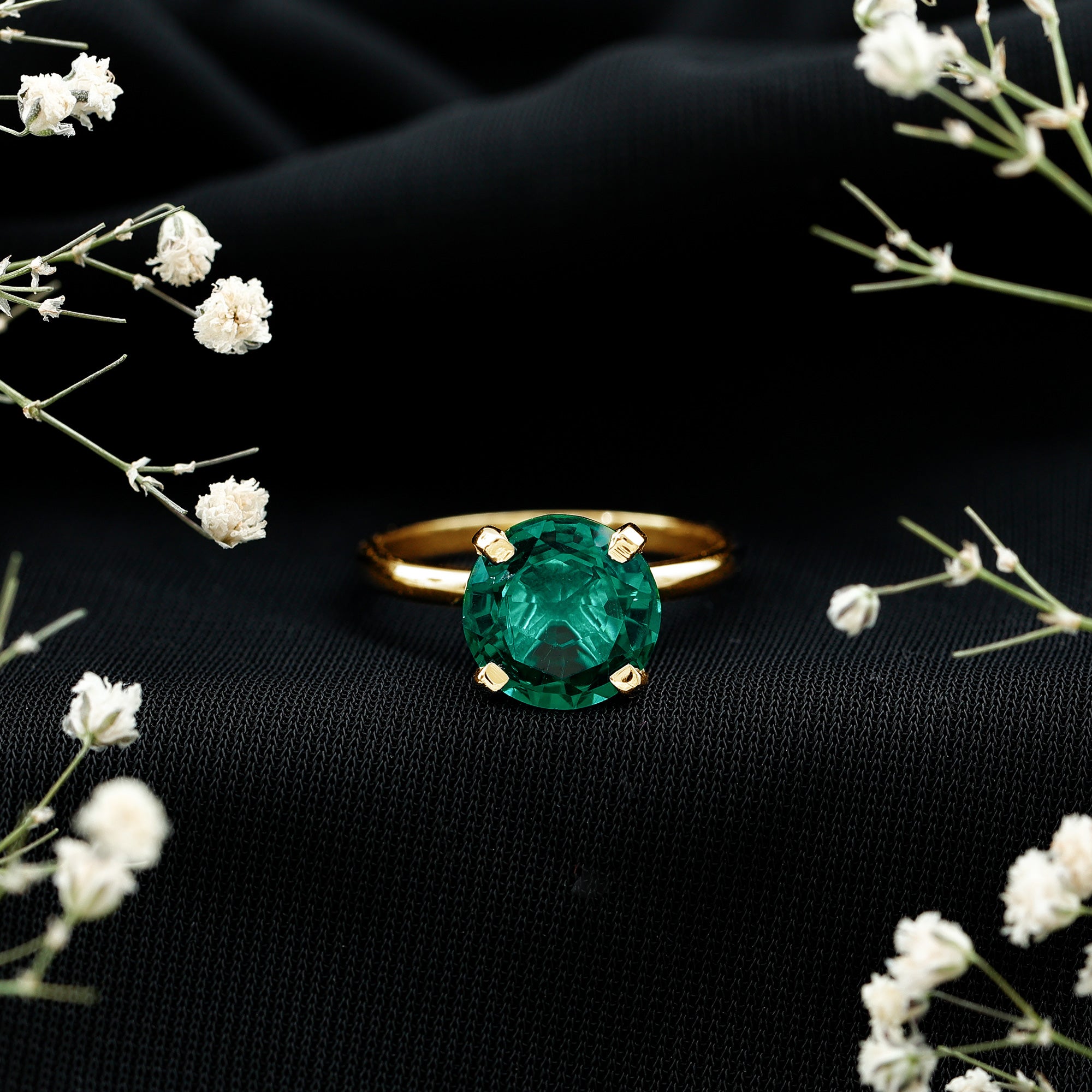 10mm Round Lab Created Emerald Solitaire Ring AAAA - Rosec Jewels