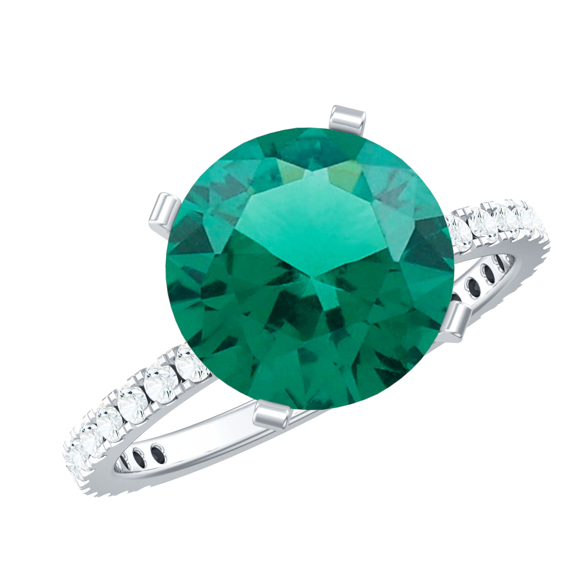Certified 10 mm Solitaire Lab Grown Emerald Engagement Ring with Diamond