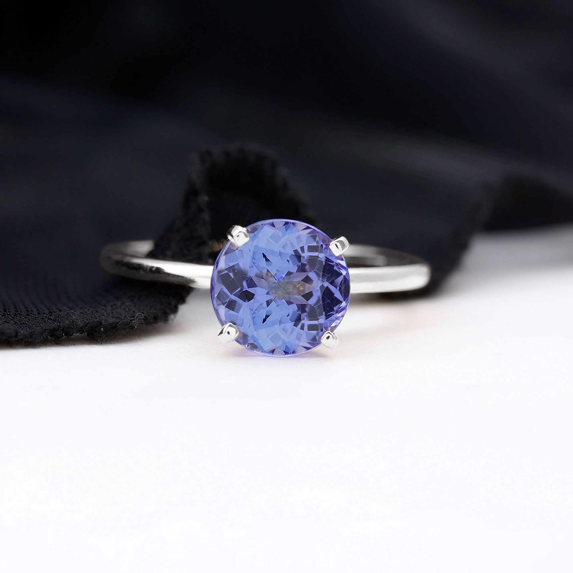 3 Carat Lab Grown Tanzanite Solitaire Engagement Ring AAAA - Rosec Jewels