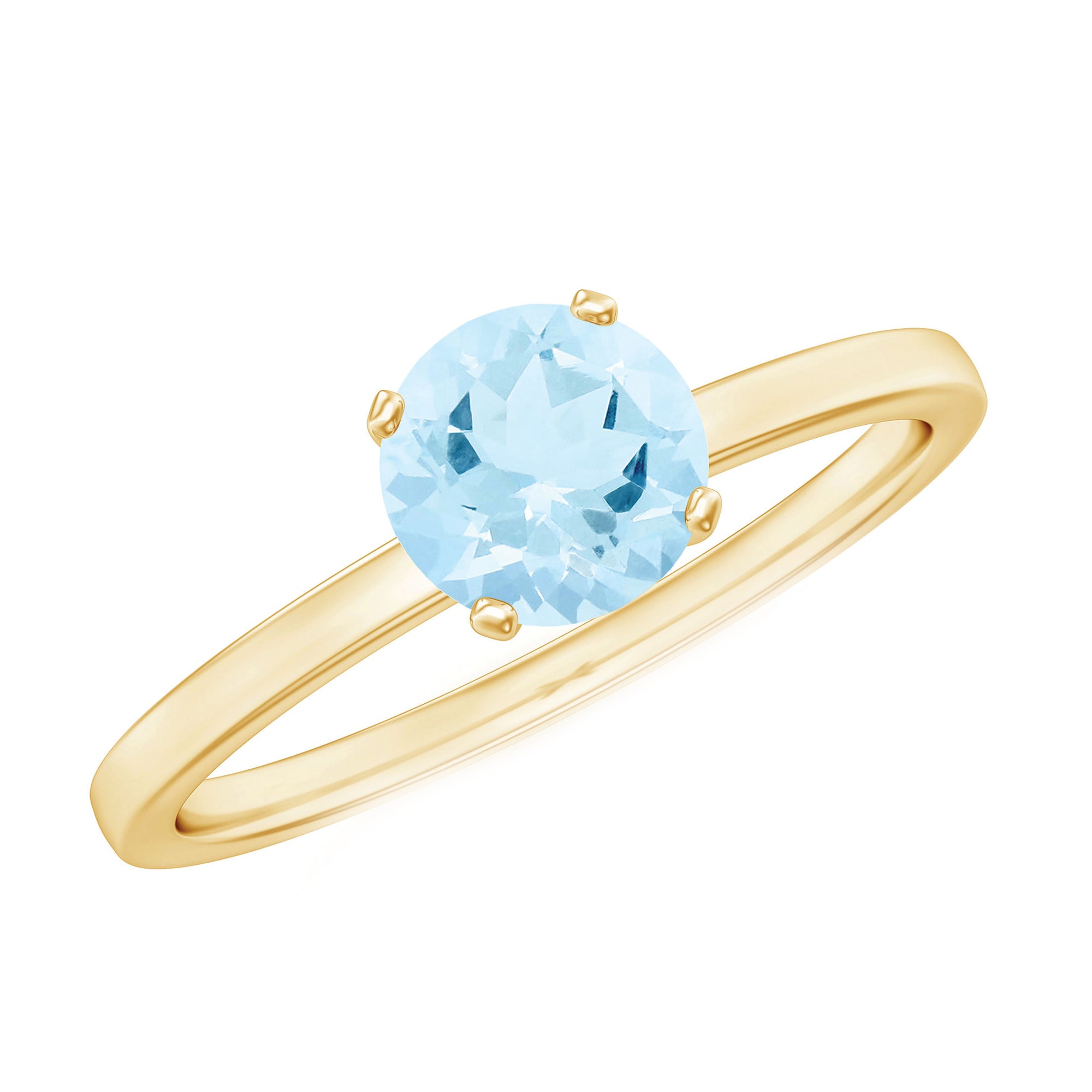 Round Shape Aquamarine Solitaire Ring in Peg Head Setting AAA - Rosec Jewels