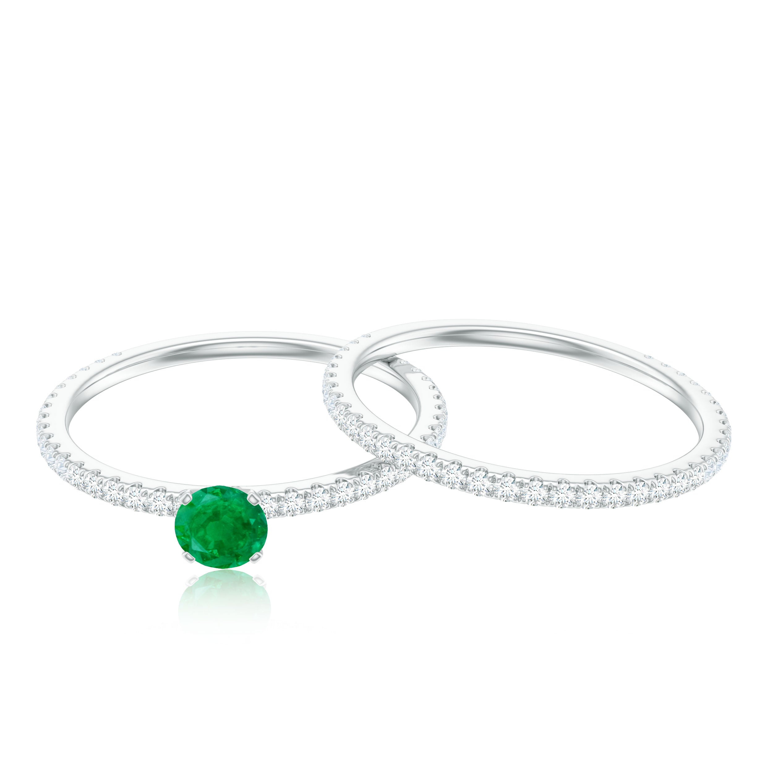 Minimal Emerald Diamond Wedding Engagement Ring Set of 2 AAA - Rosec Jewels
