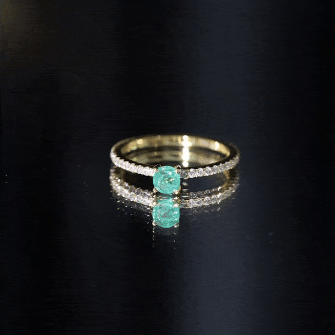 0.49 Carat Emerald Dainty Solitaire Ring with French Pave Set Diamond AAA - Rosec Jewels