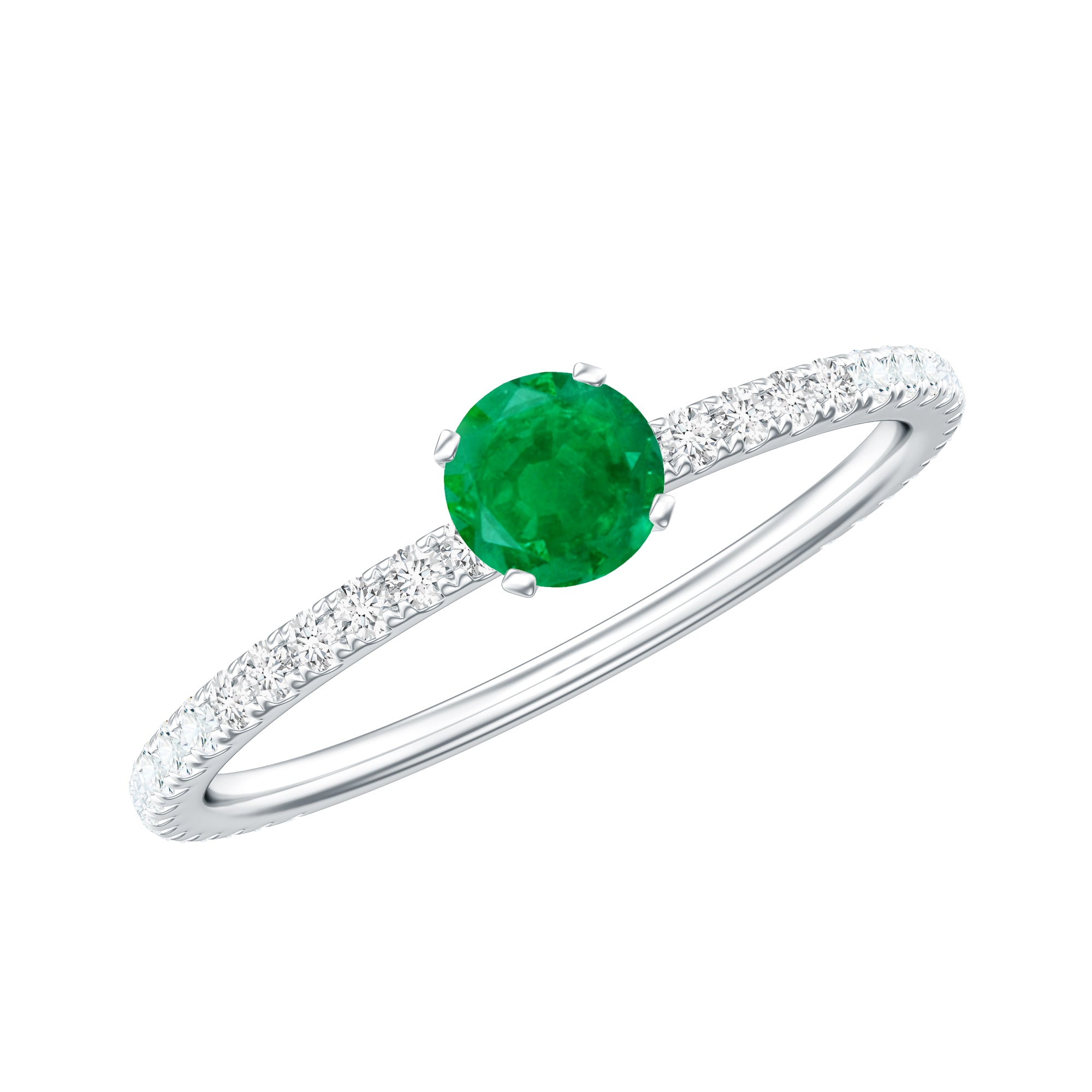 0.49 Carat Emerald Dainty Solitaire Ring with French Pave Set Diamond AAA - Rosec Jewels
